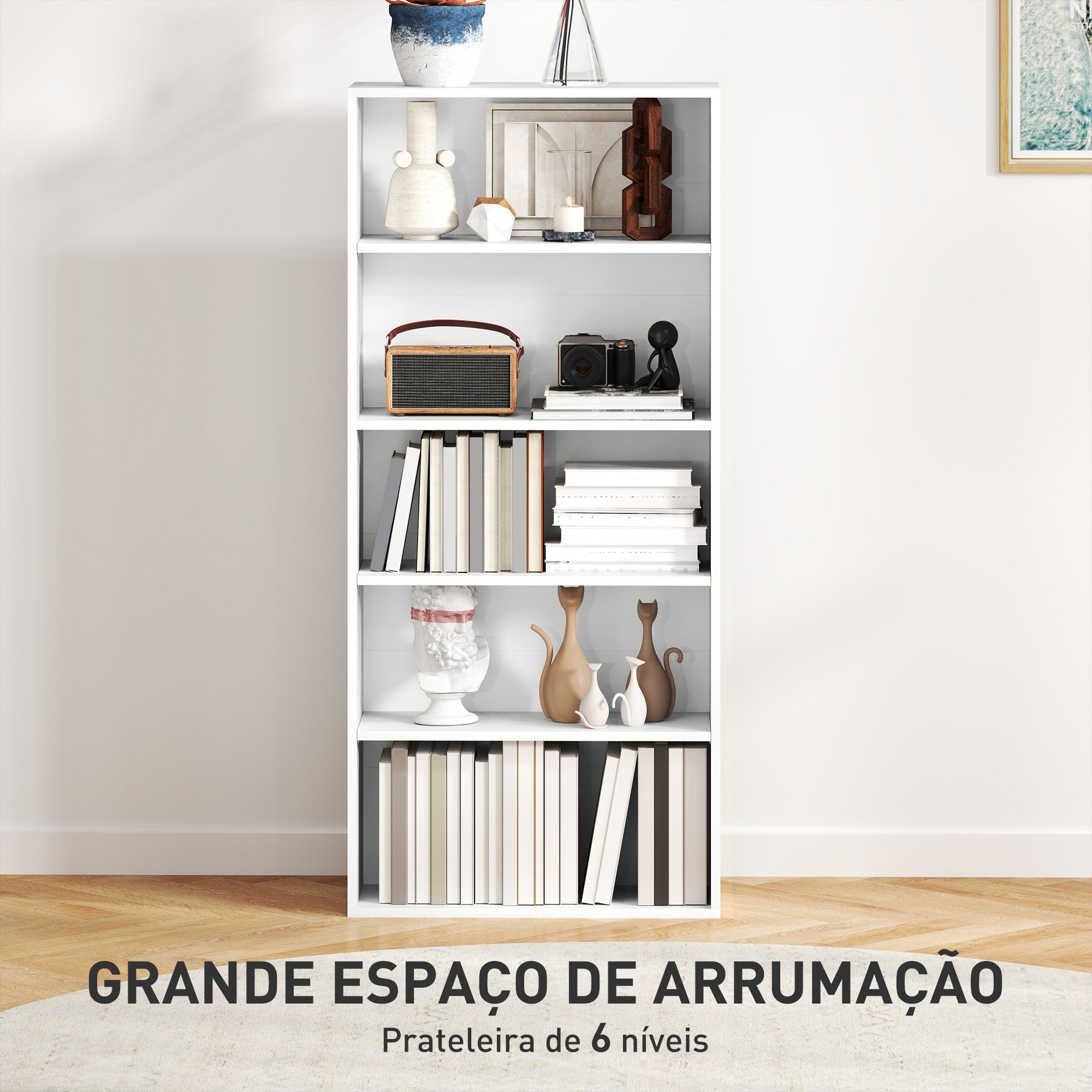 Estante de 5 Níveis Branca para Livros com Prateleiras Ajustáveis 60x24x133,5 cm