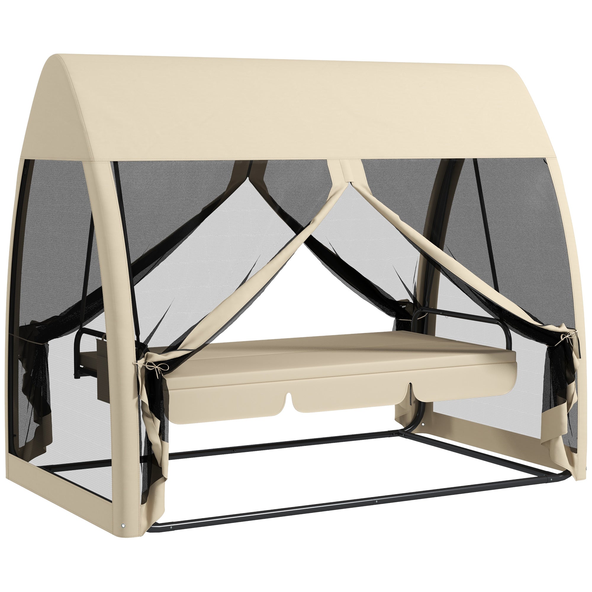 Baloiço de Jardim 3 Lugares Convertível em Cama 240x140x197 cm - Creme Branco