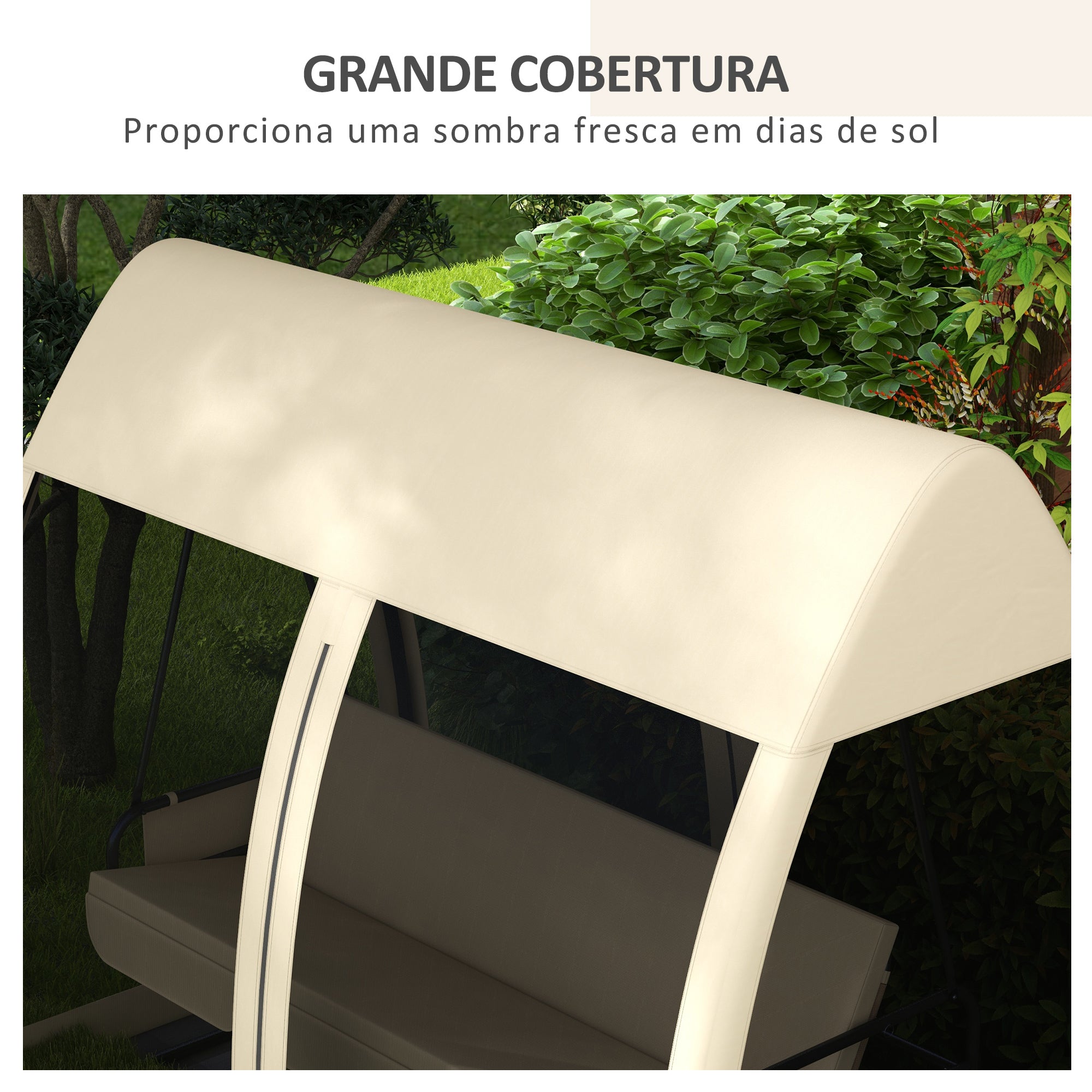 Baloiço de Jardim 3 Lugares Convertível em Cama 240x140x197 cm - Creme Branco