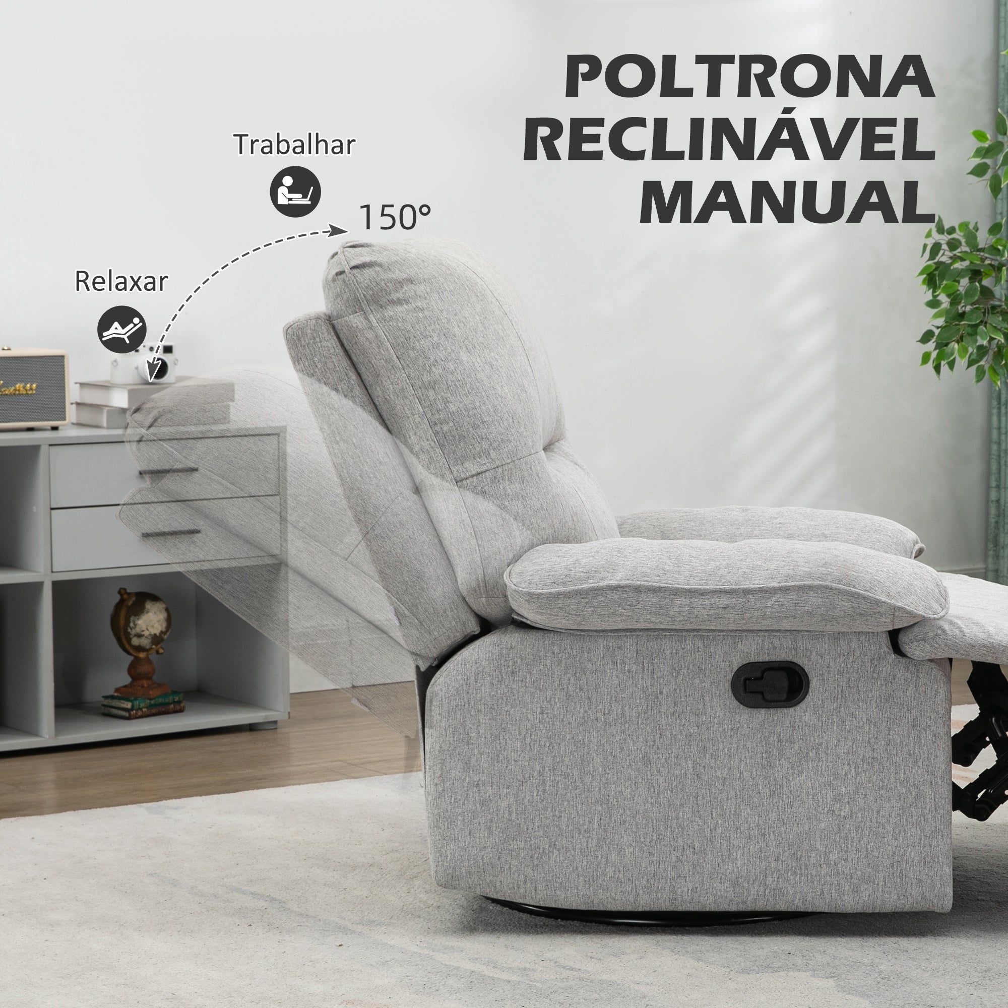 Poltrona Reclinável Cinza Claro 89x98x101 cm - Conforto e Estilo para sua Sala de Estar