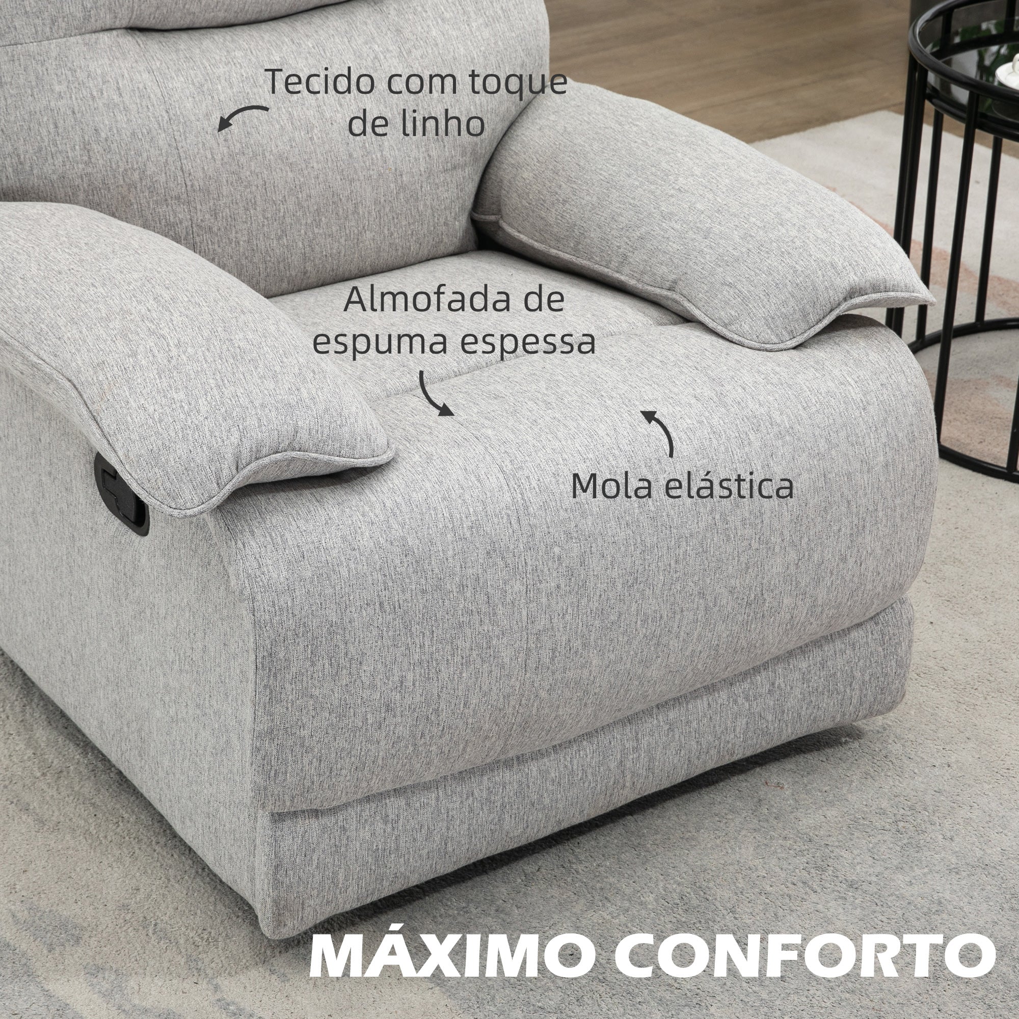 Poltrona Reclinável Cinza Claro 89x98x101 cm - Conforto e Estilo para sua Sala de Estar