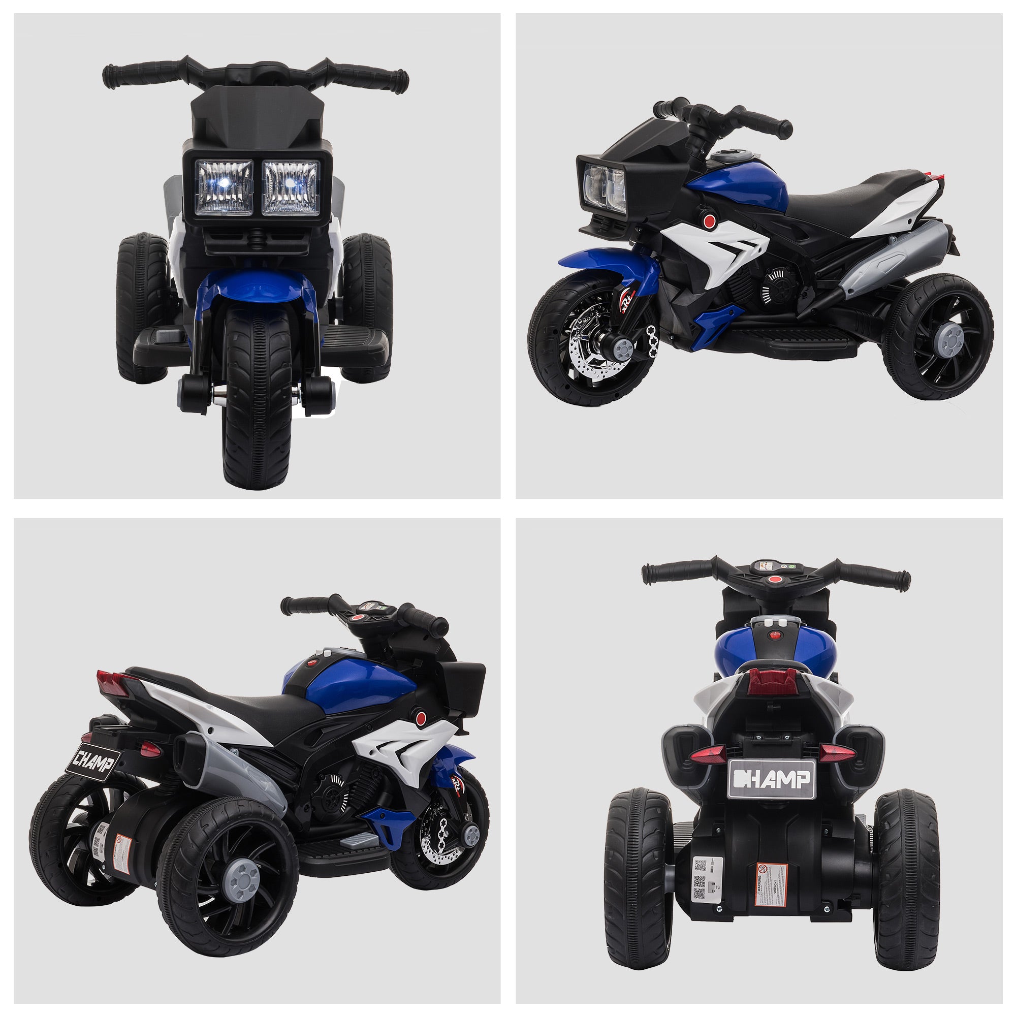 Triciclo Infantil Elétrico com 3 Rodas 86x42x52cm Azul e Preto