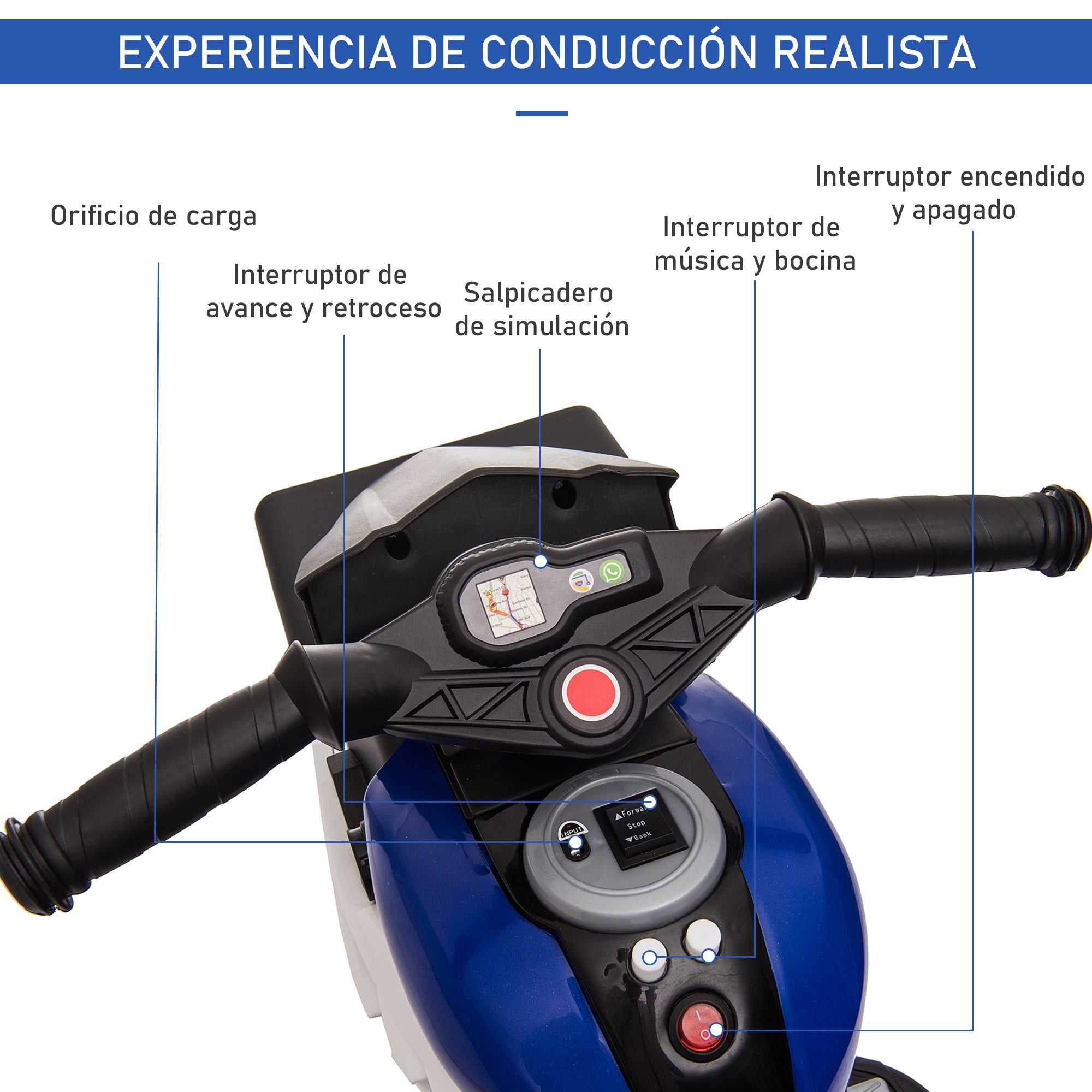 Triciclo Infantil Elétrico com 3 Rodas 86x42x52cm Azul e Preto