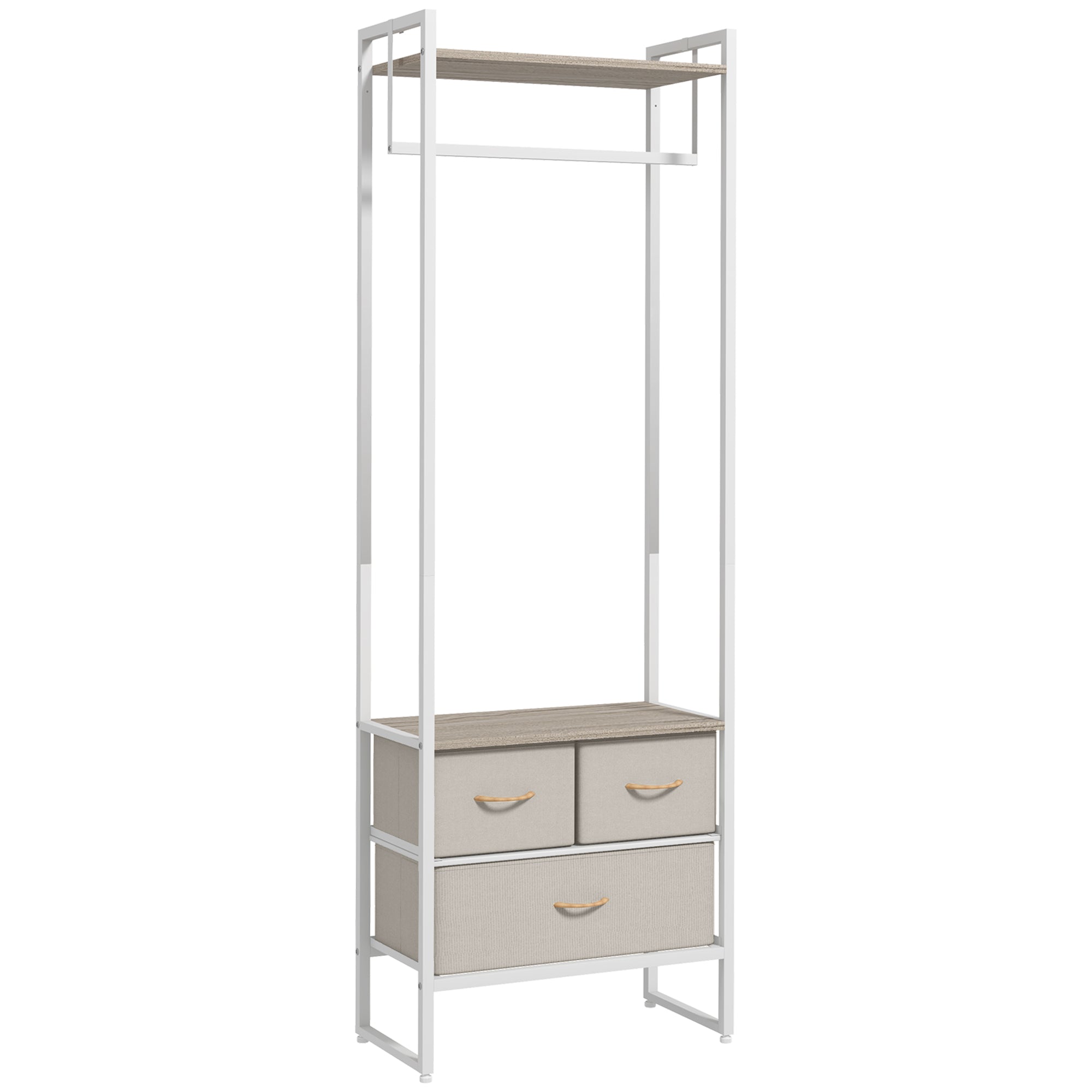 Suporte para Cabides com 3 Gavetas em Tecido Natural 58,5x30x178 cm