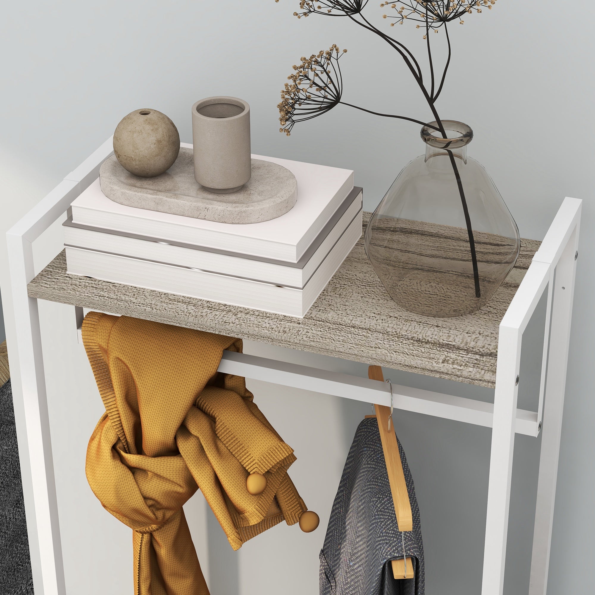 Suporte para Cabides com 3 Gavetas em Tecido Natural 58,5x30x178 cm