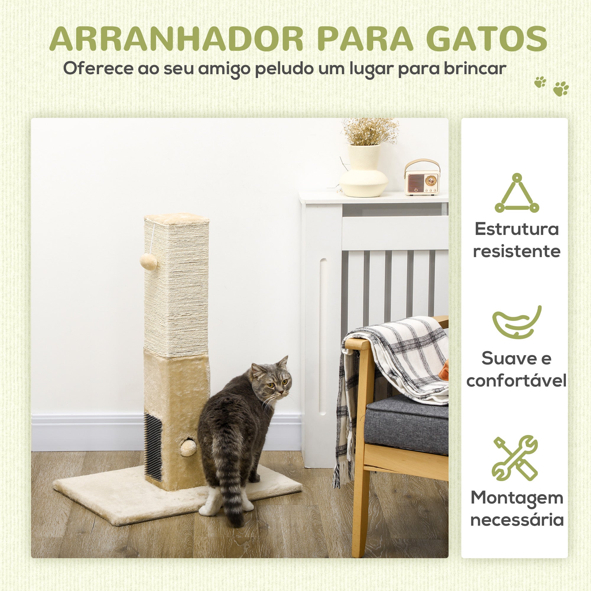 Arranhador para Gatos 59,5x39x79 cm - Creme e Bege
