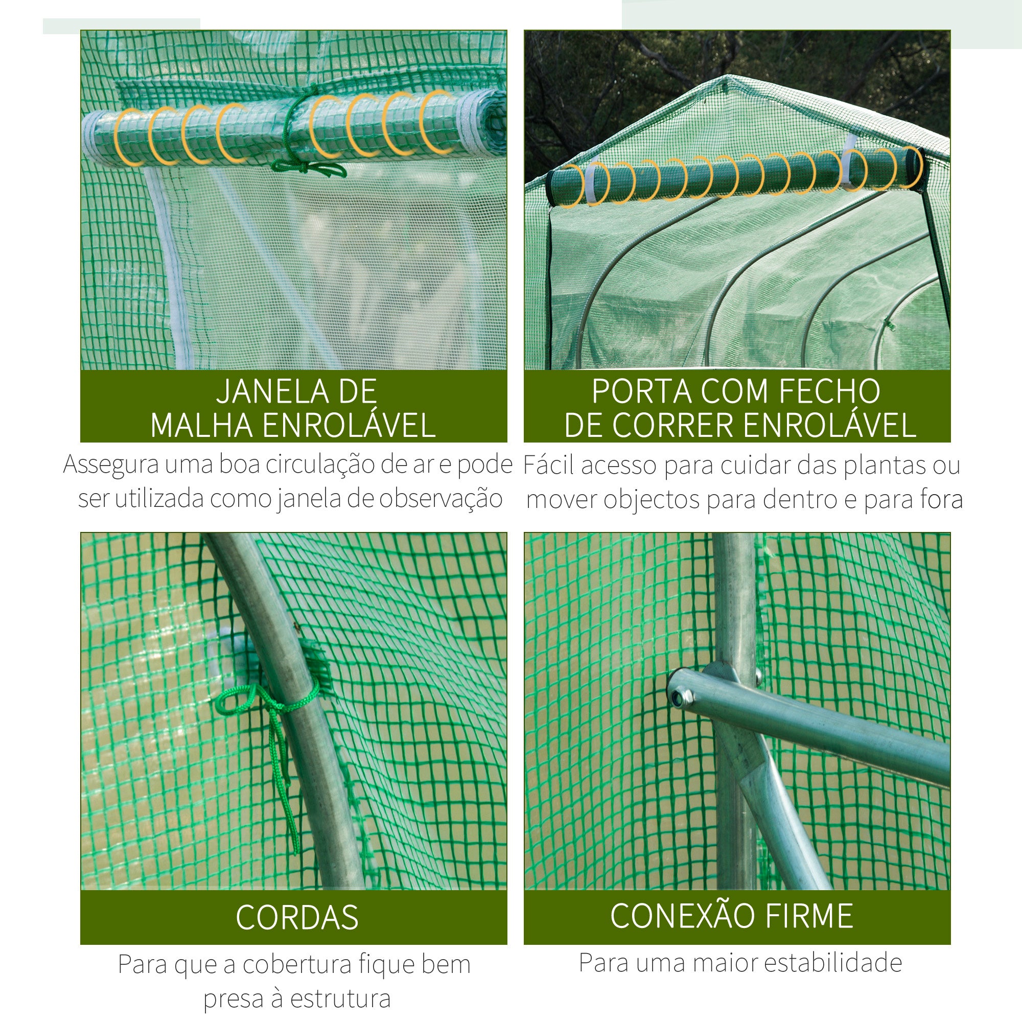 Estufa tipo túnel – 395x195x198 cm – verde – Tecido PE e aço galvanizado