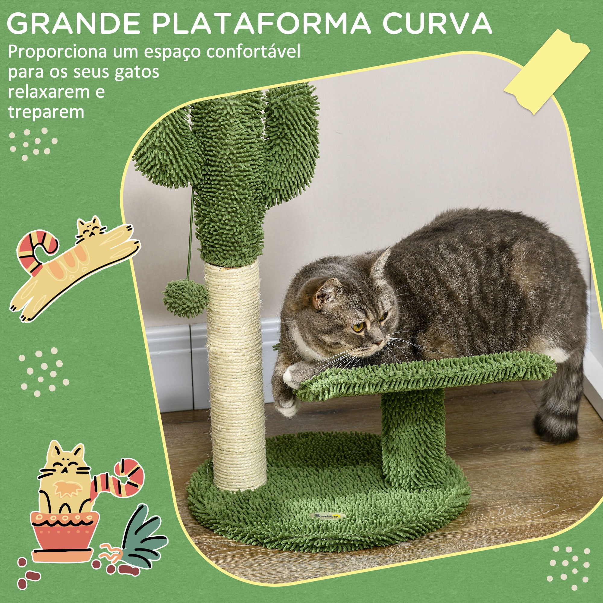 Arranhador para Gatos em Forma de Cactus 35x31x55,5 cm - Verde