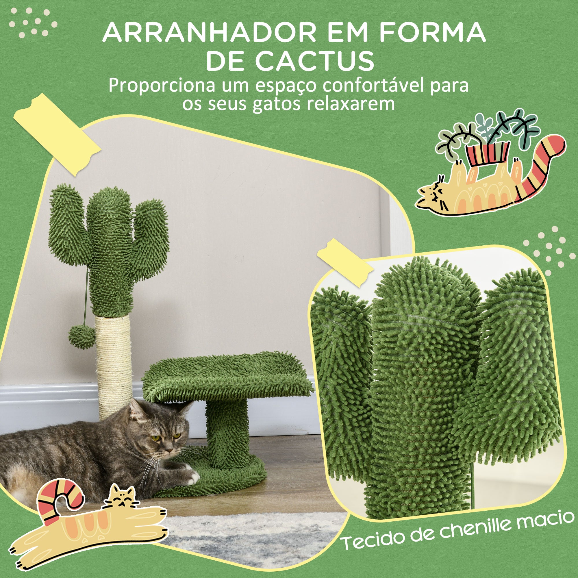 Arranhador para Gatos em Forma de Cactus 35x31x55,5 cm - Verde