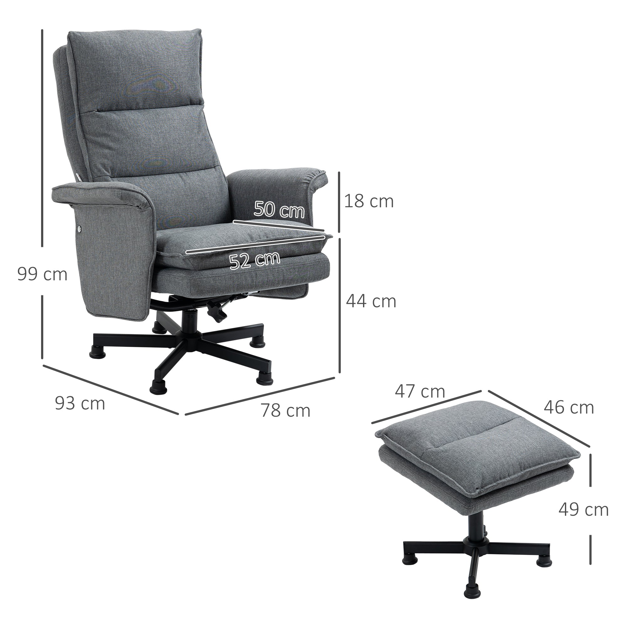 Poltrona Relax com Massagem em Linho Cinza 78x81x99 cm