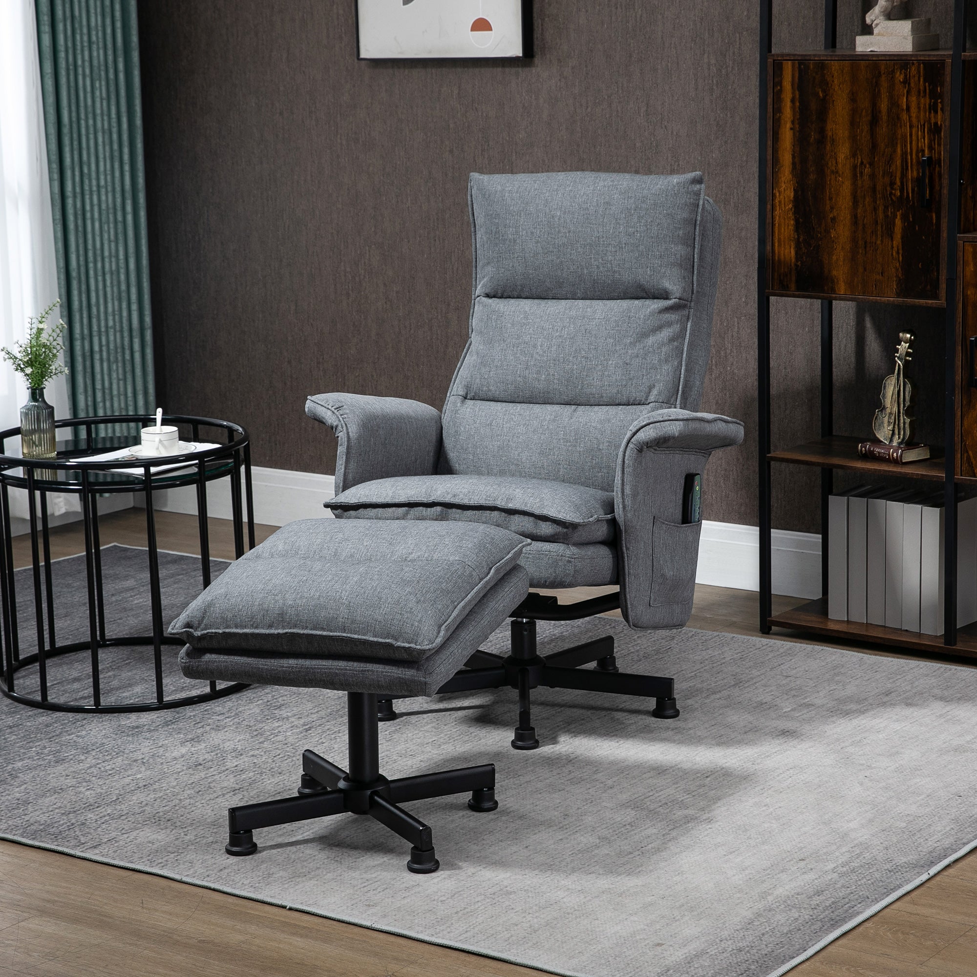 Poltrona Relax com Massagem em Linho Cinza 78x81x99 cm