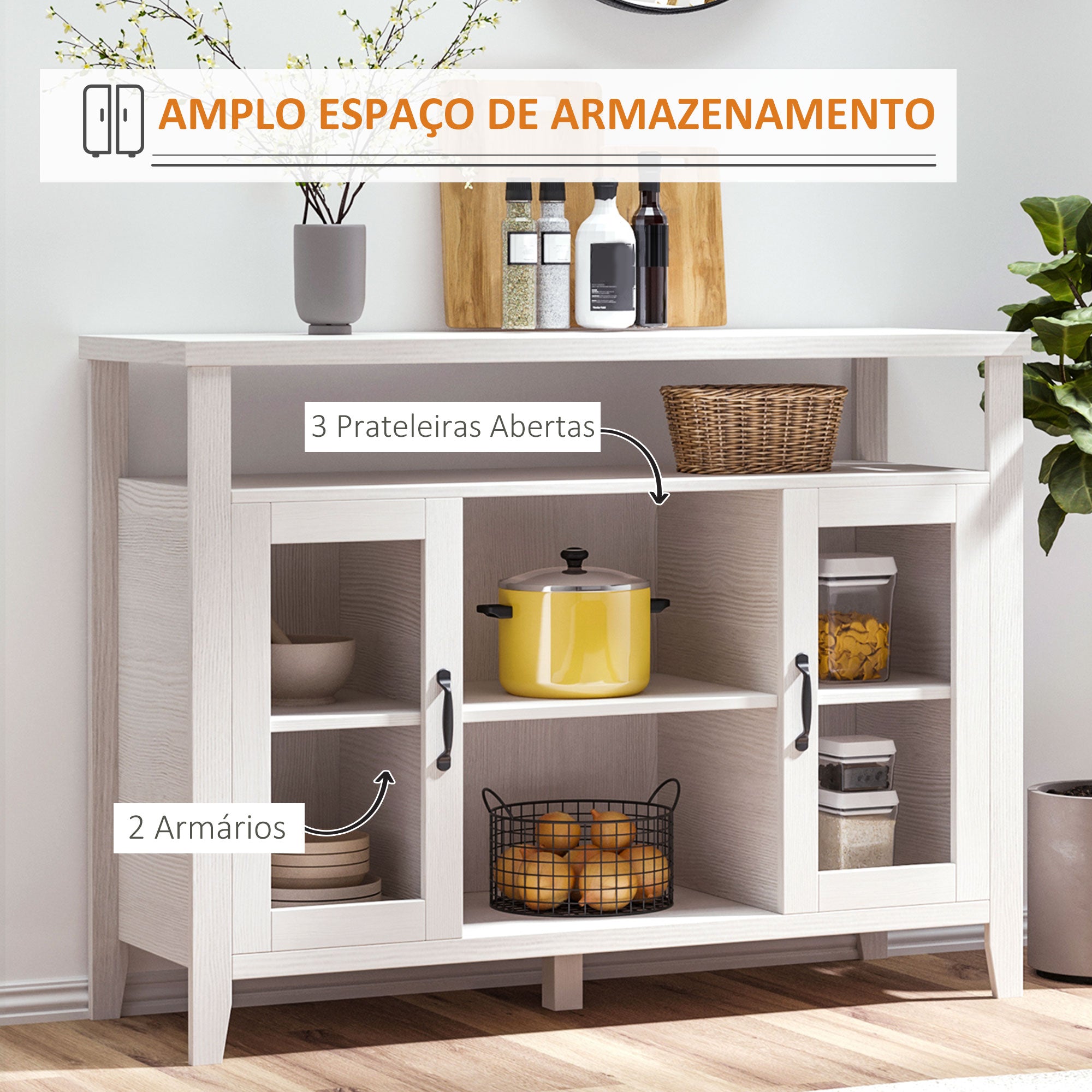 Aparador de Cozinha Branco 116x39,5x86,5cm