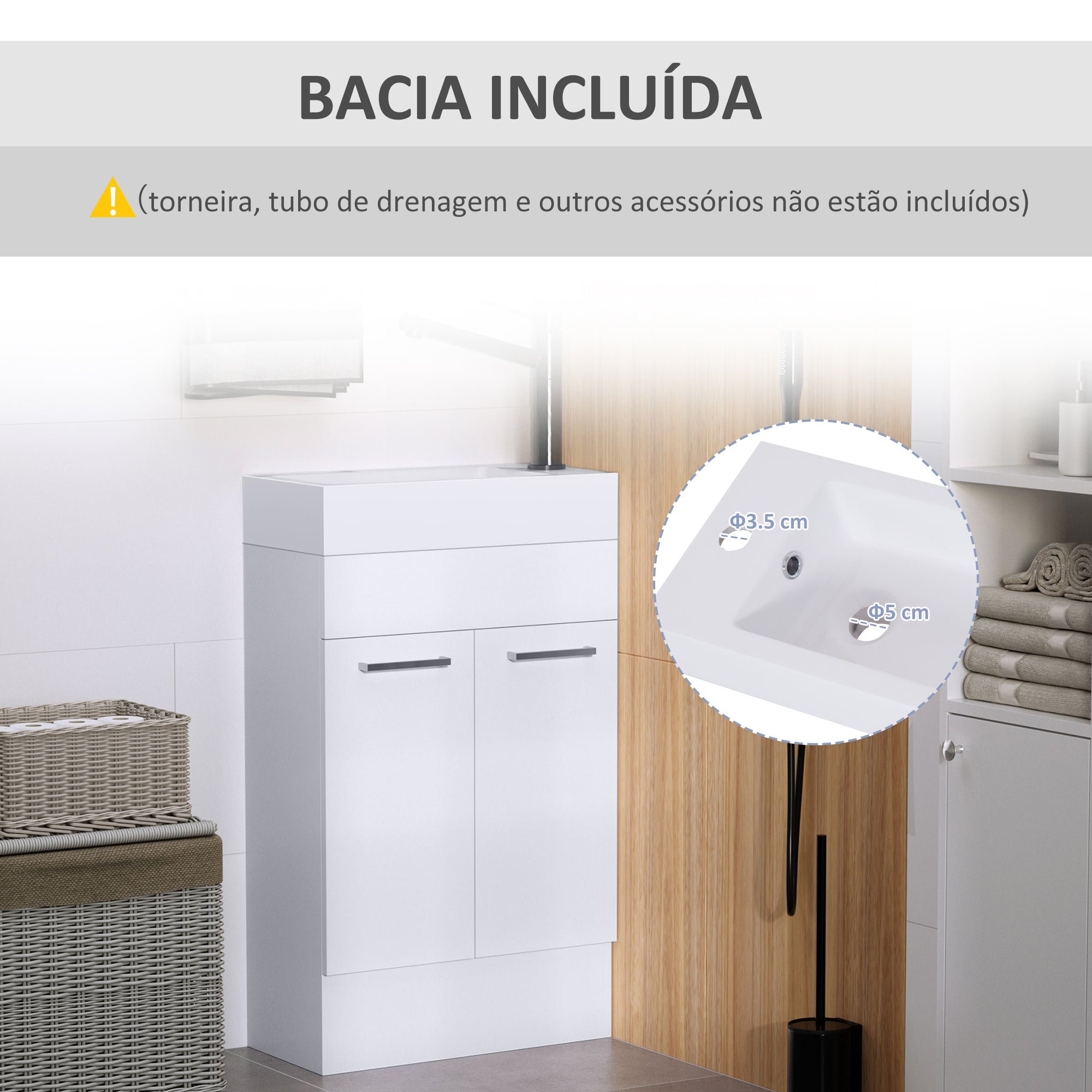 Móvel de Casa de Banho Branco 50x86x25 cm com Lavatório Cerâmico
