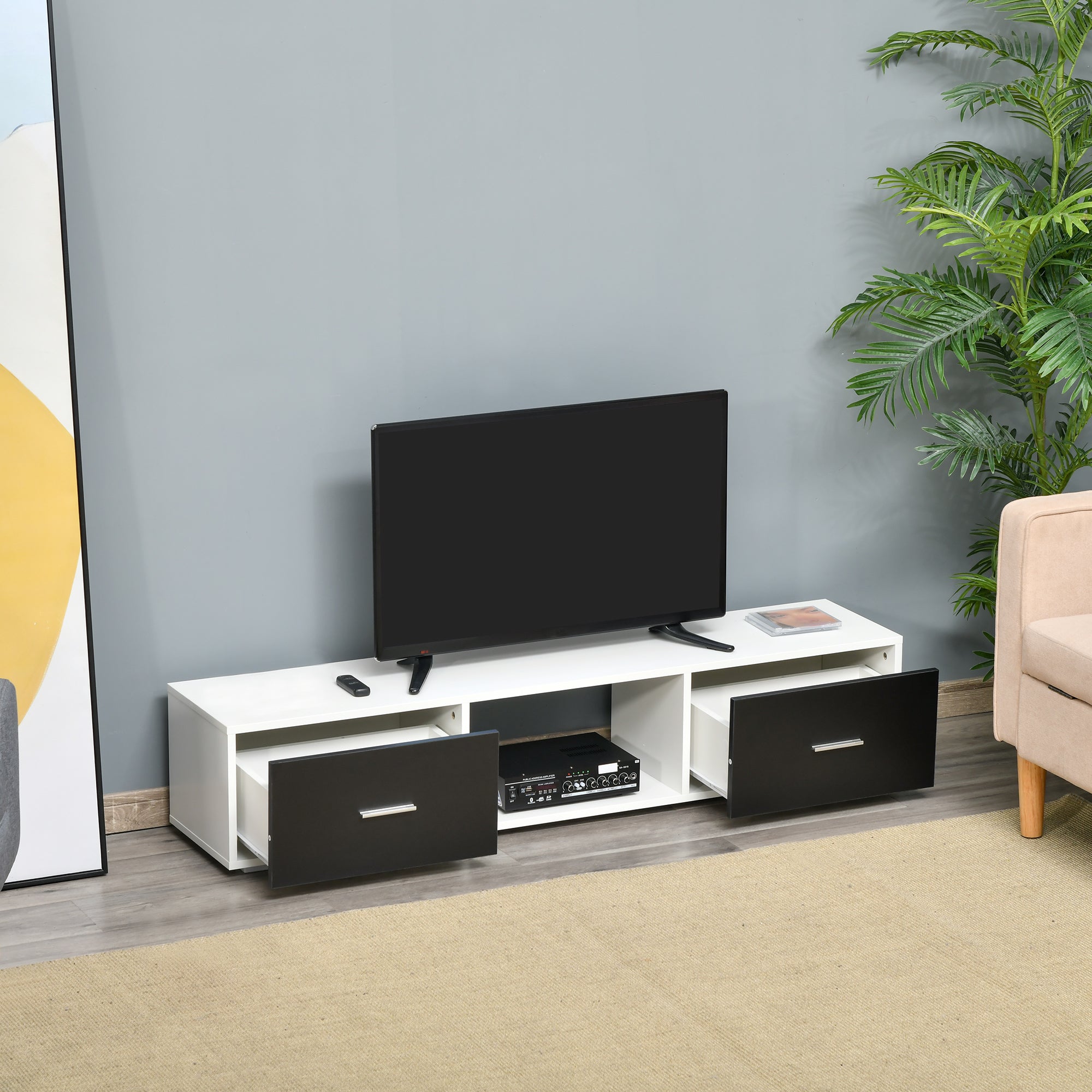 Móvel de TV Moderno 140x30x32cm Branco e Preto