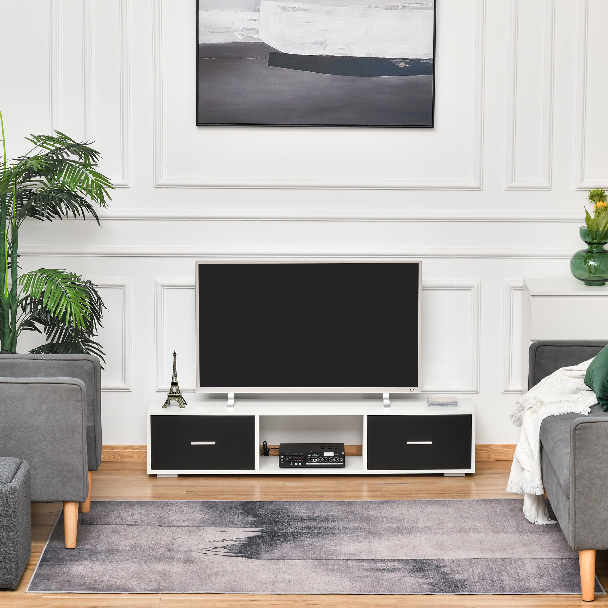 Móvel de TV Moderno 140x30x32cm Branco e Preto