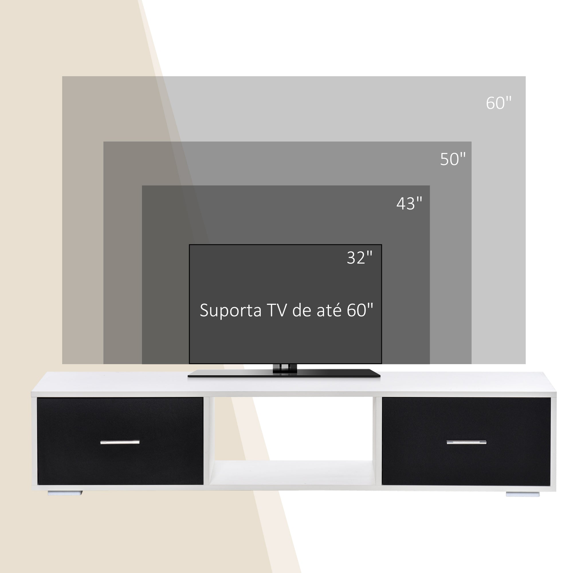 Móvel de TV Moderno 140x30x32cm Branco e Preto