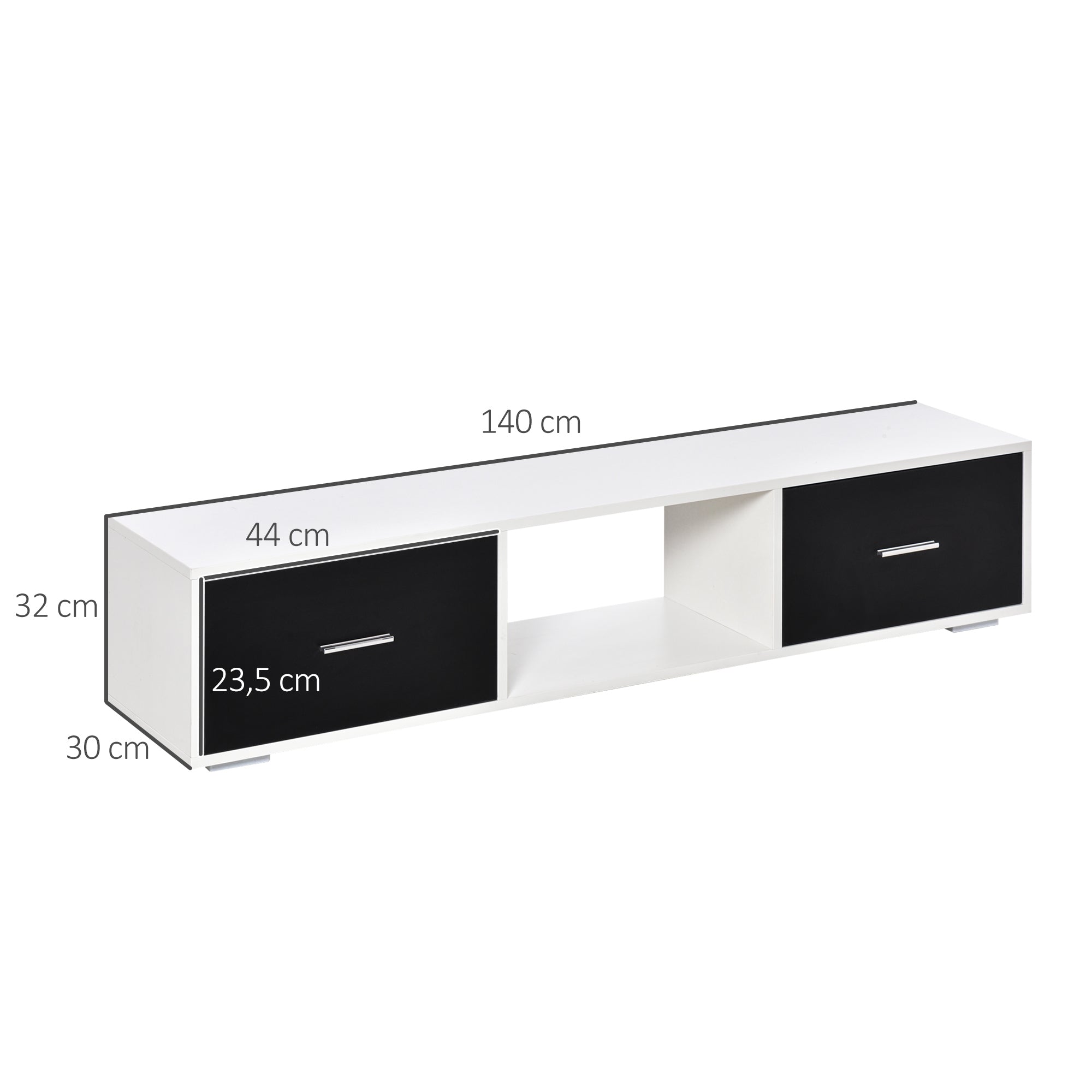 Móvel de TV Moderno 140x30x32cm Branco e Preto