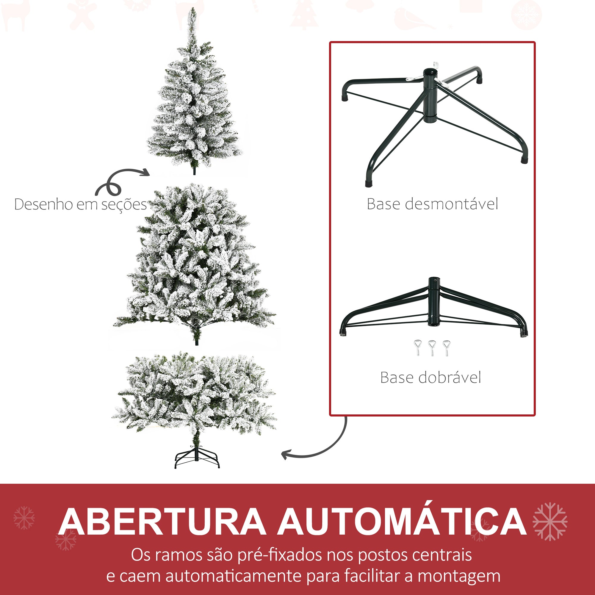 Árvore de Natal Artificial – 225 cm – Verde – PVC e aço