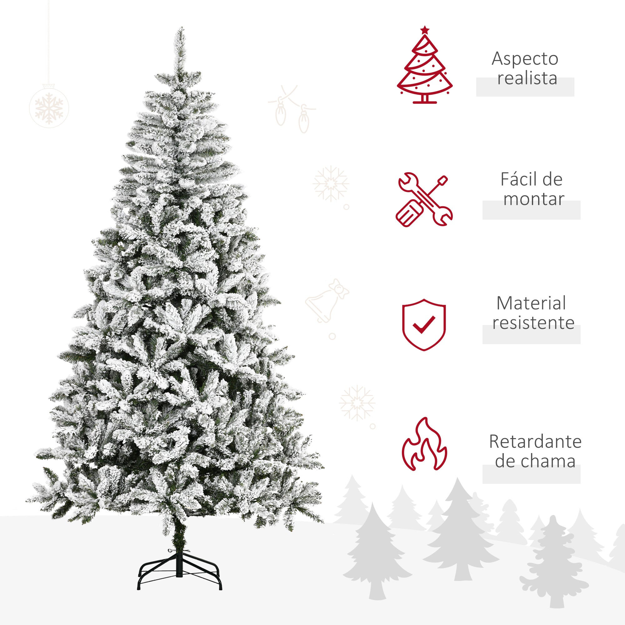 Árvore de Natal Artificial – 225 cm – Verde – PVC e aço