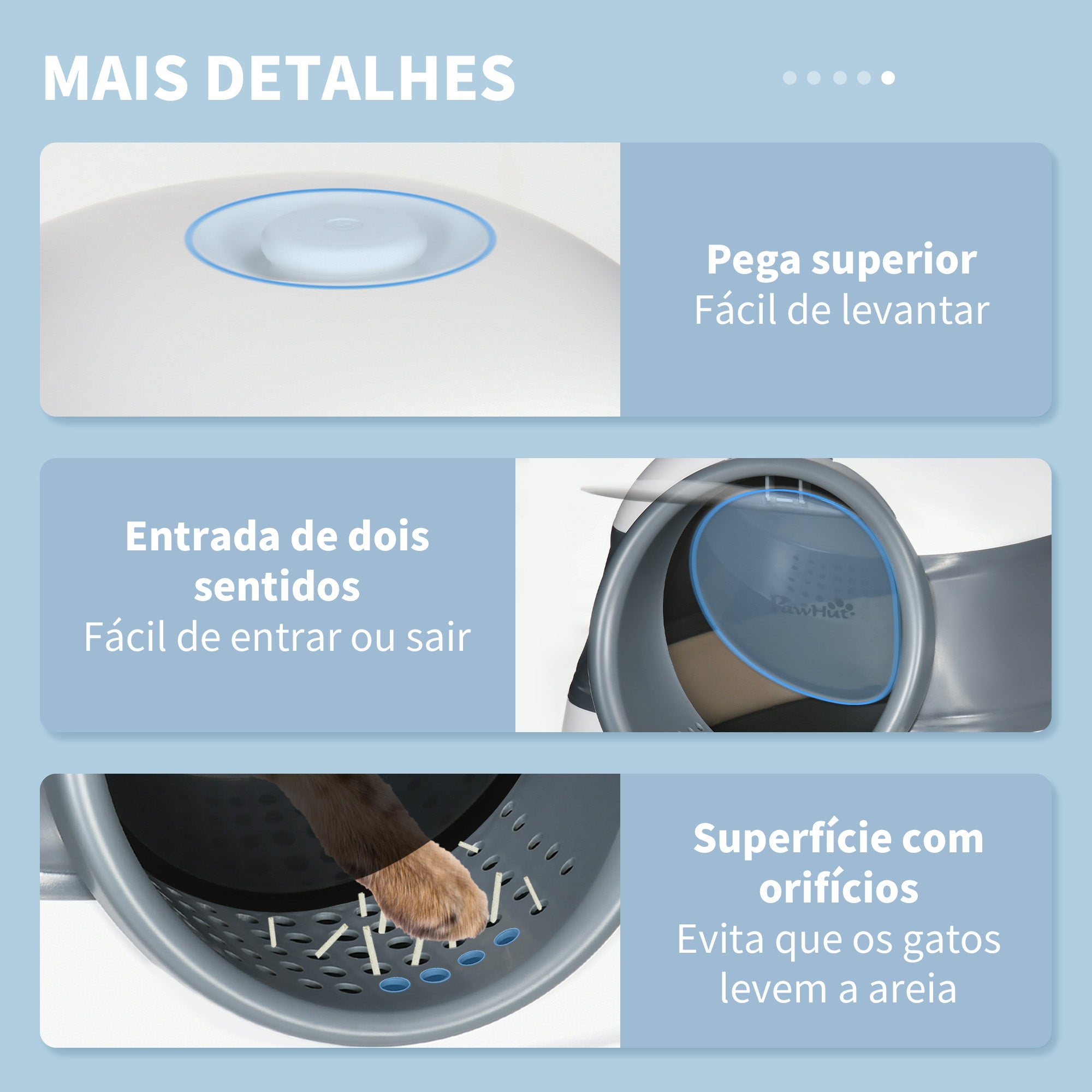 Caixa de Areia para Gatos Dobrável 52x41x38 cm - Branco e Cinzento