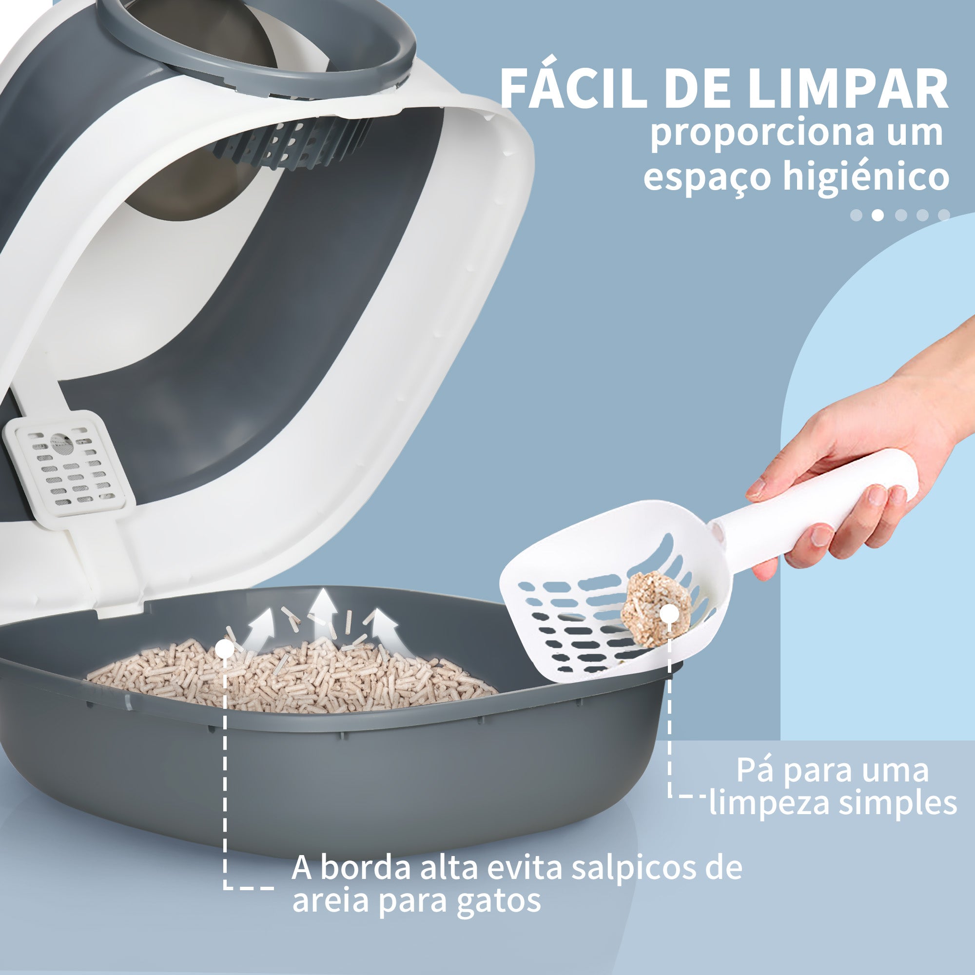 Caixa de Areia para Gatos Dobrável 52x41x38 cm - Branco e Cinzento