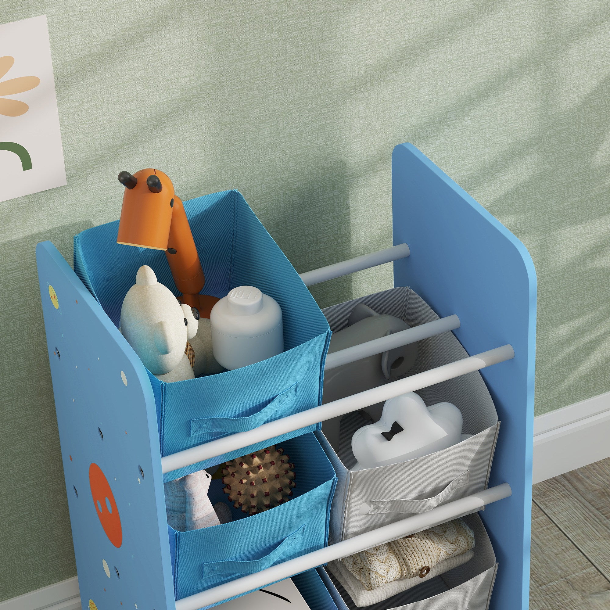 Organizador de Brinquedos com 6 Caixas de Tecido Azul 43x30x60 cm