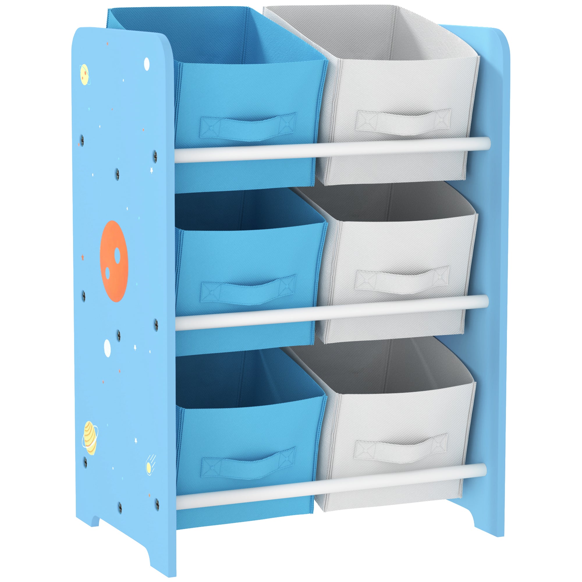 Organizador de Brinquedos com 6 Caixas de Tecido Azul 43x30x60 cm