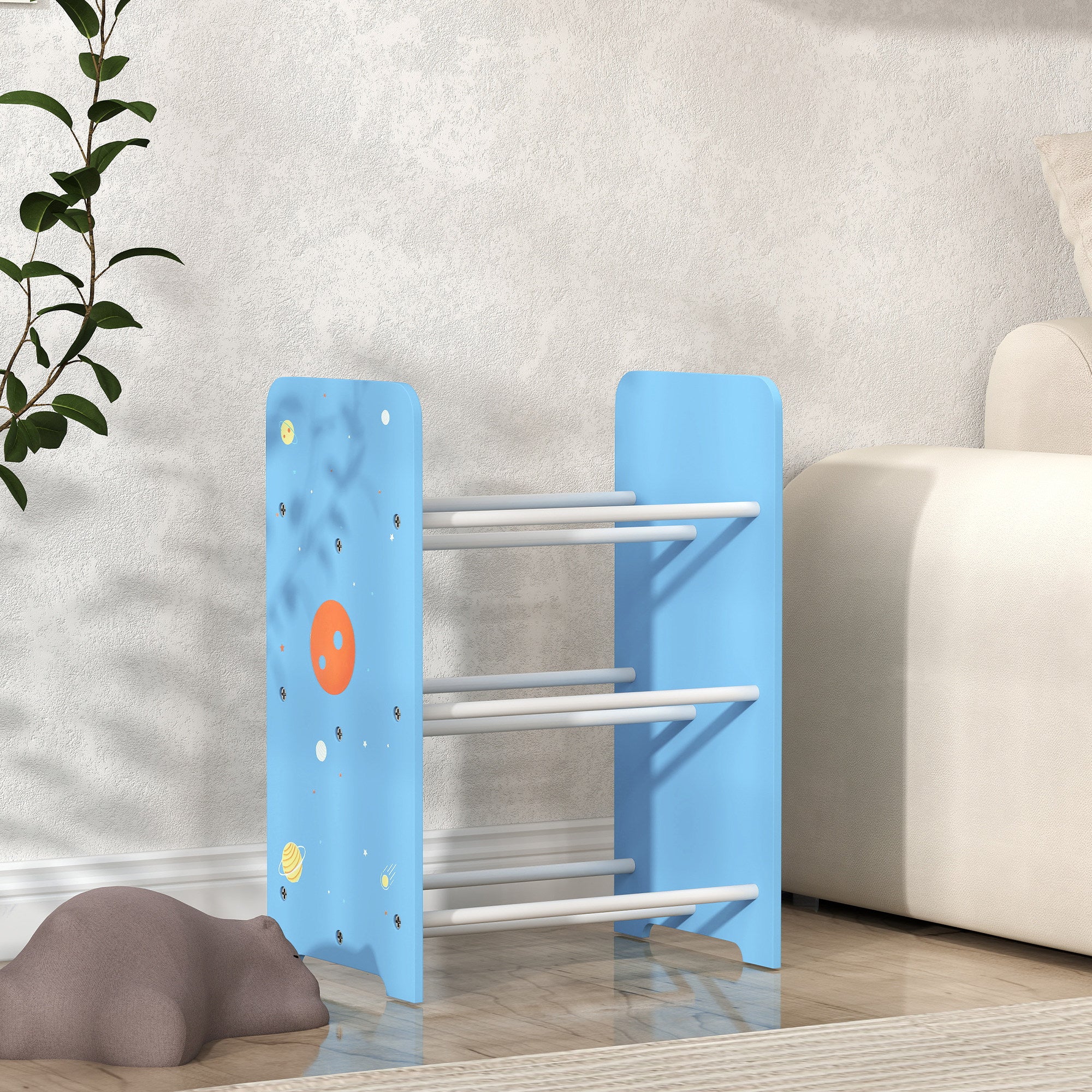 Organizador de Brinquedos com 6 Caixas de Tecido Azul 43x30x60 cm