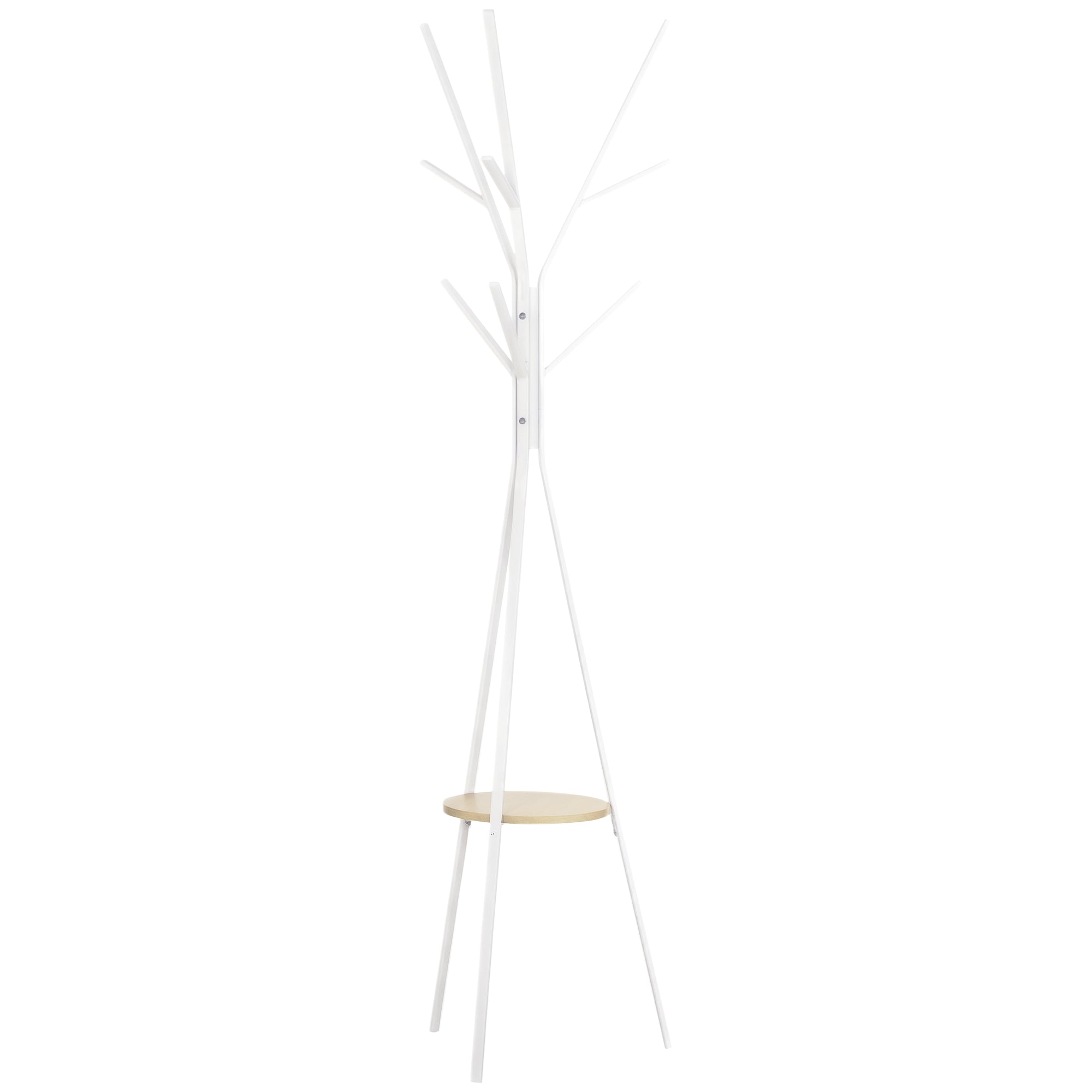Cabide de Pé Moderno Branco 45x45x180 cm com 9 Ganchos e Prateleira