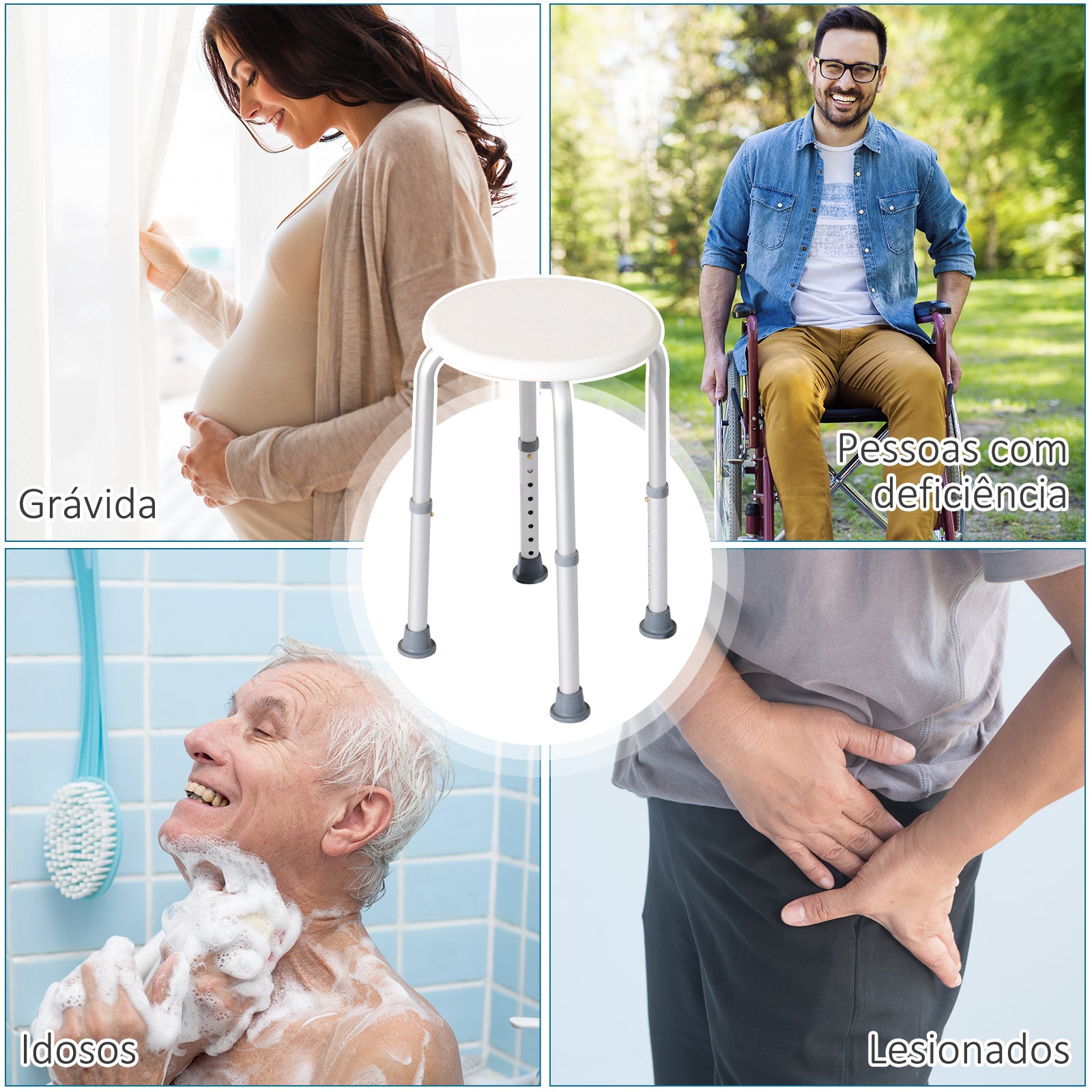 Banco de Duche Ajustável Branco 32,2x41x35,5-54cm