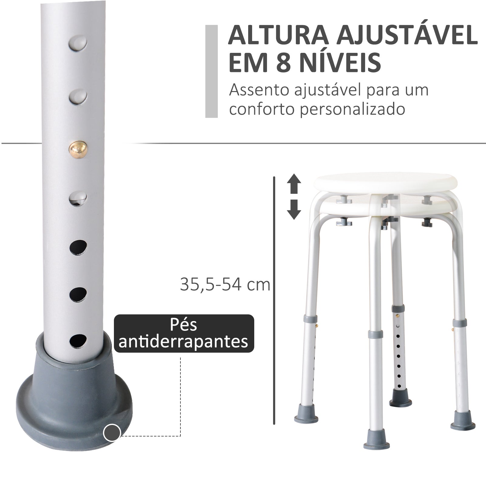 Banco de Duche Ajustável Branco 32,2x41x35,5-54cm