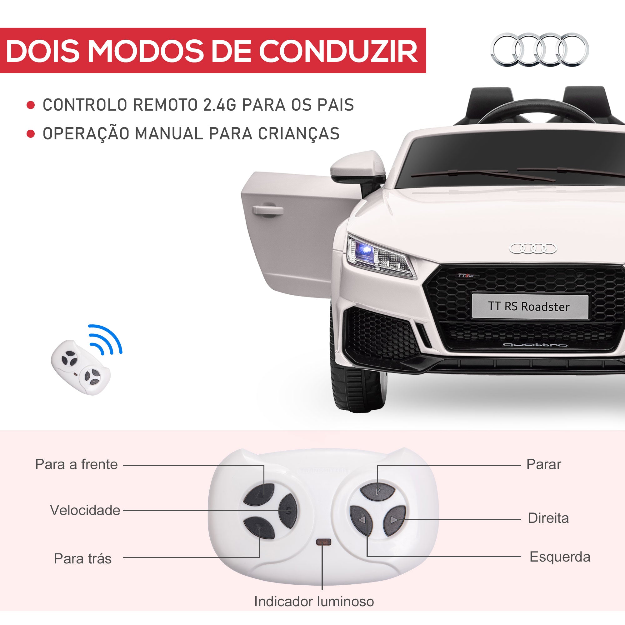 Carro Elétrico para Crianças 102x60x44 cm Branco