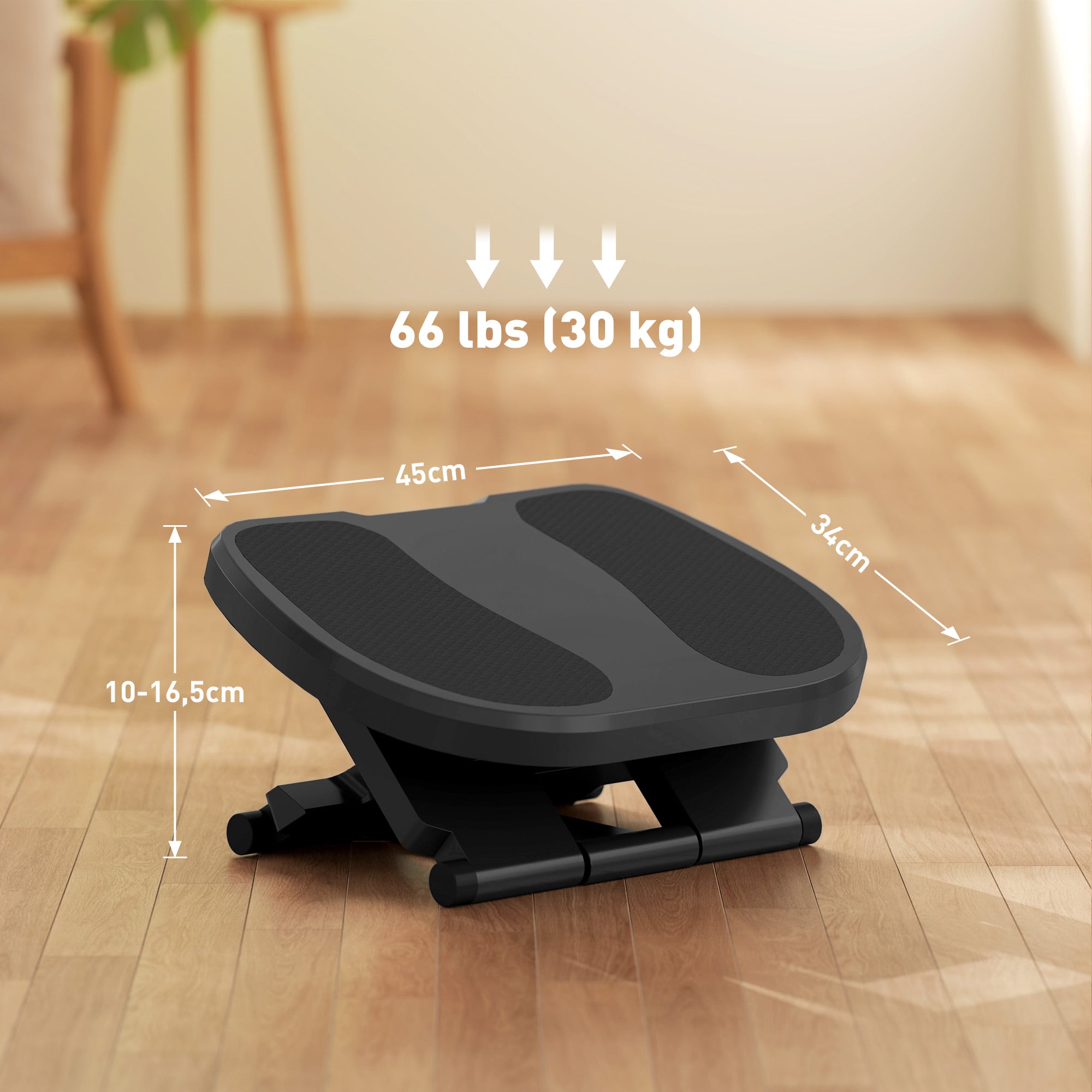 Apoio para os Pés com Inclinação de 0-30° e Massagem - Cinzento 45x34x10-16,5 cm