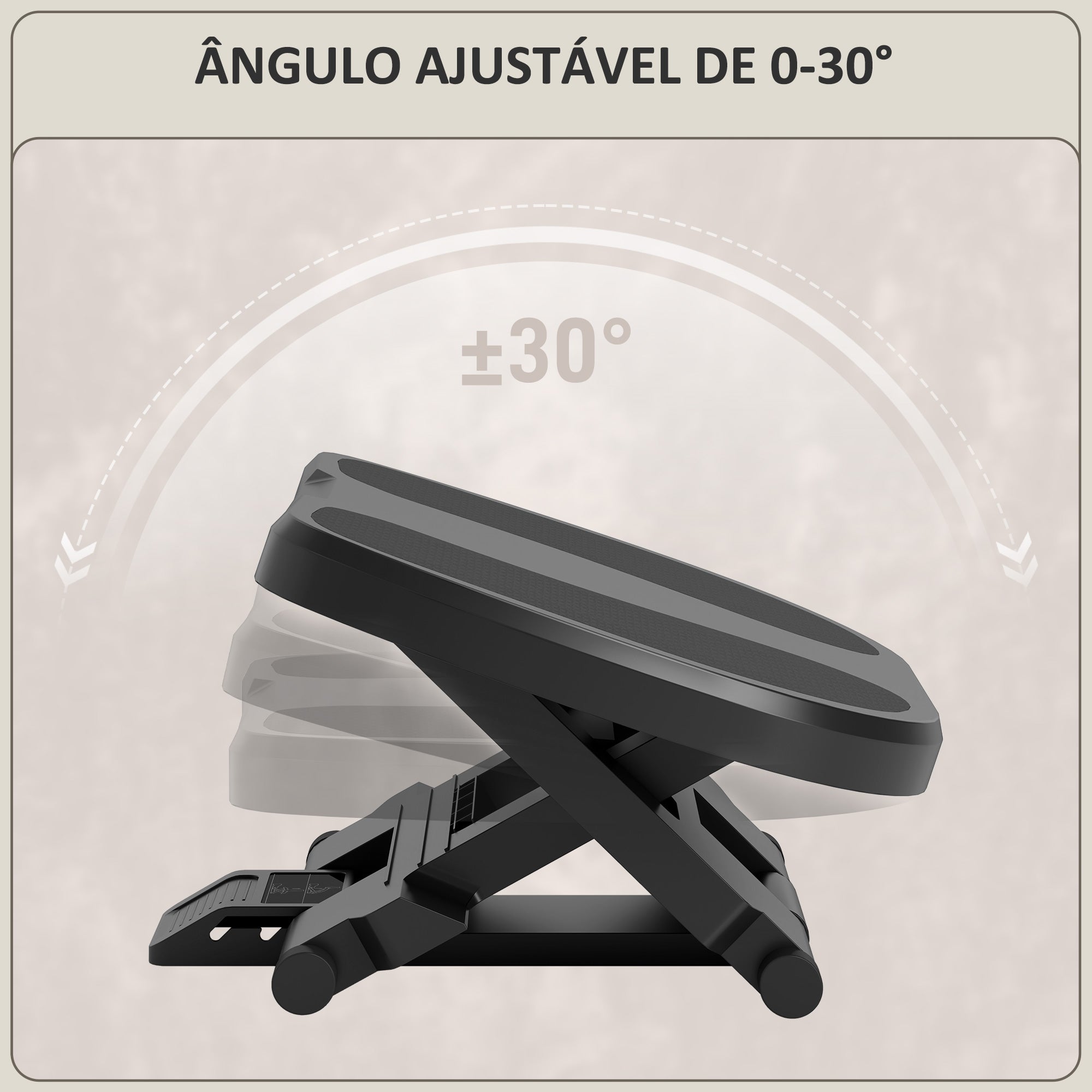 Apoio para os Pés com Inclinação de 0-30° e Massagem - Cinzento 45x34x10-16,5 cm