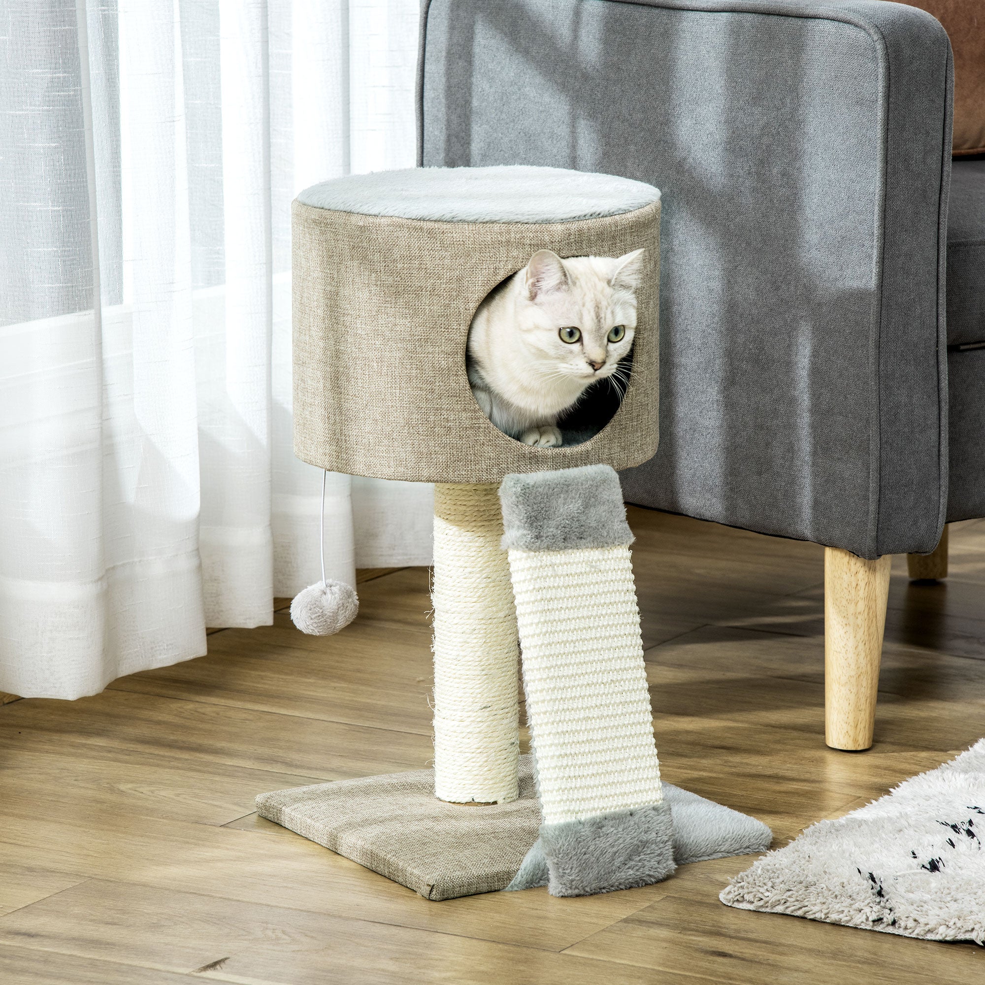 Mini Árvore Arranhador para Gatos 30x30x50 cm Bege Escuro e Cinza