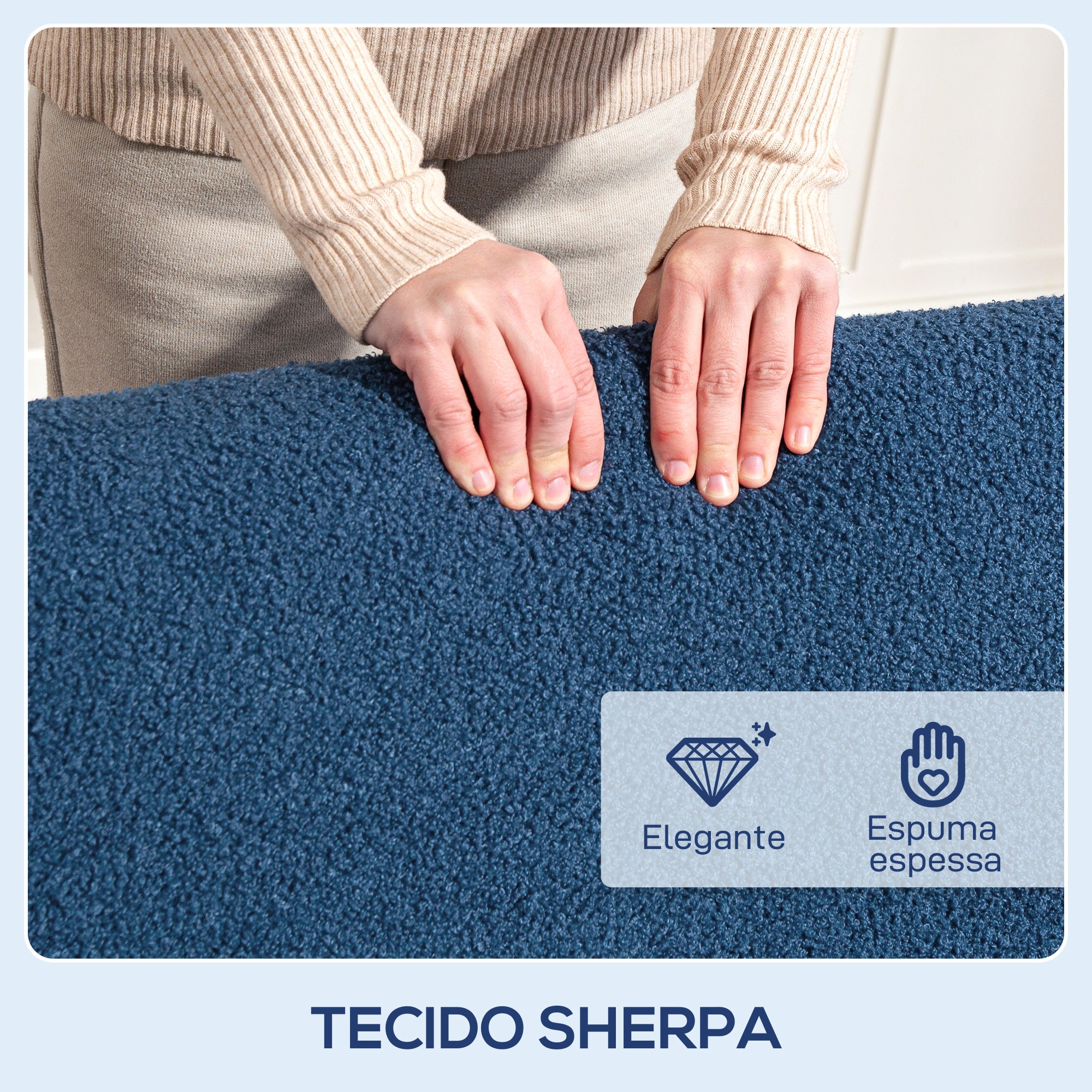 Sofá de 2 Lugares Estofado em Borreguito - 118x76x78 cm - Azul