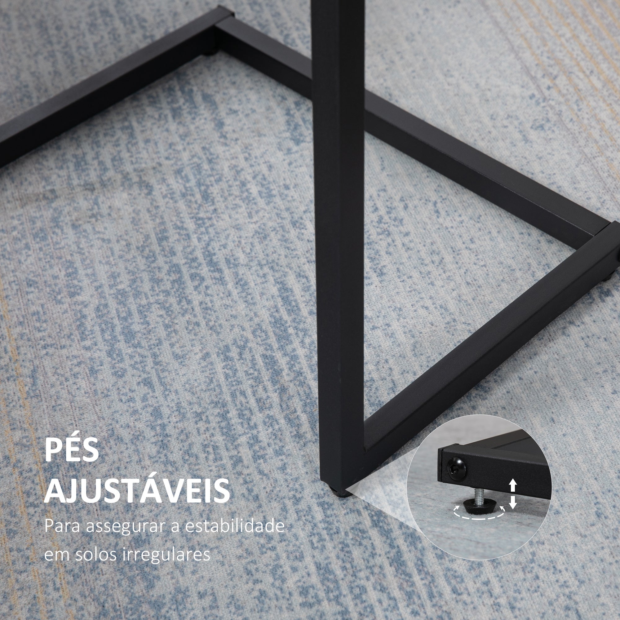 Conjunto de 3 Mesas Auxiliares em Forma de C - Marrom Rústico 45x30x60cm