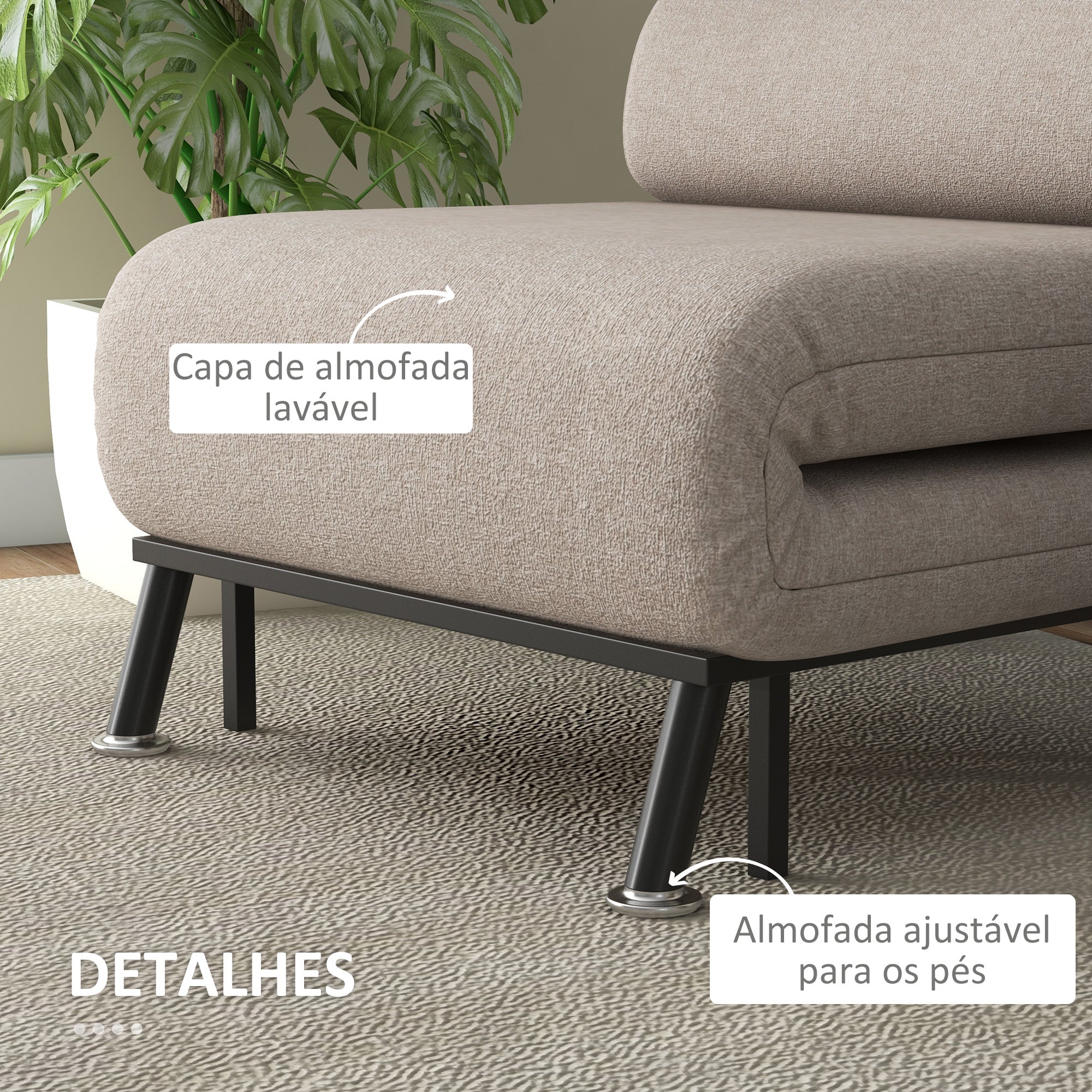 Sofá Cama Individual Reclinável 75x70x75 cm Bege