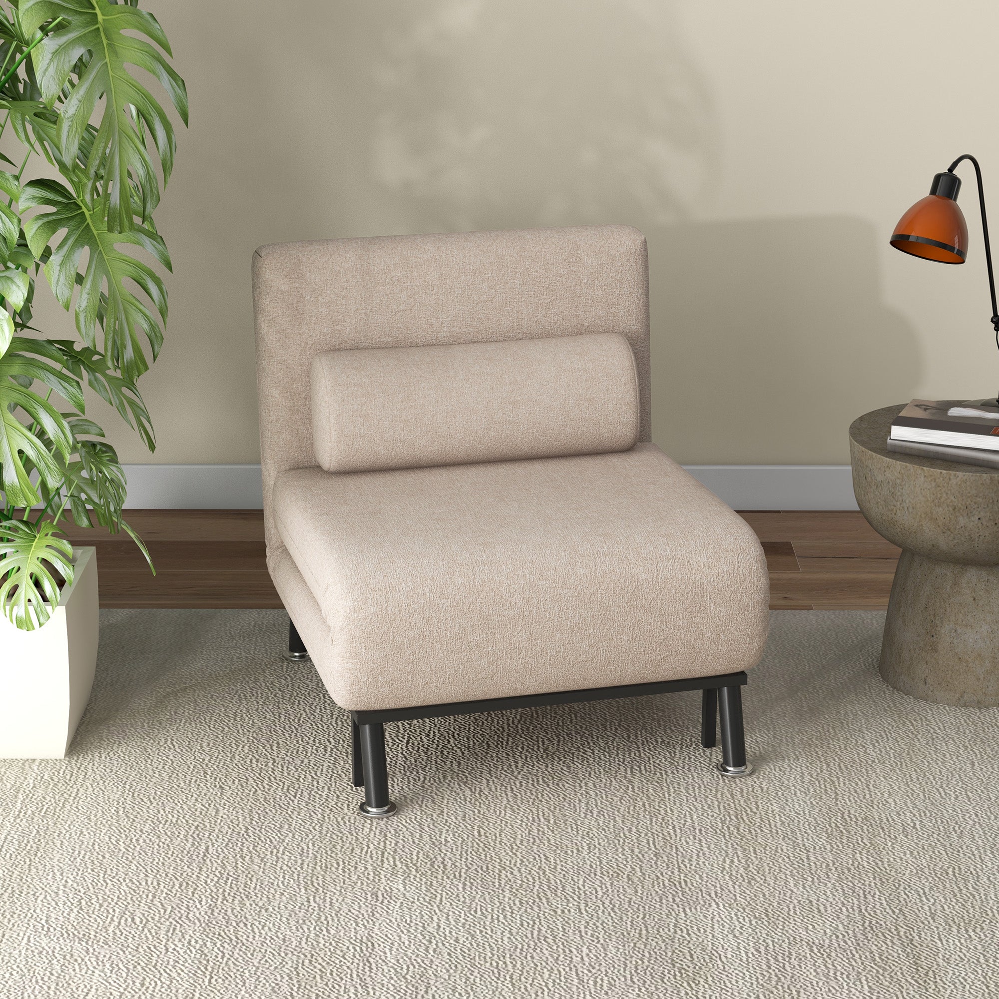 Sofá Cama Individual Reclinável 75x70x75 cm Bege