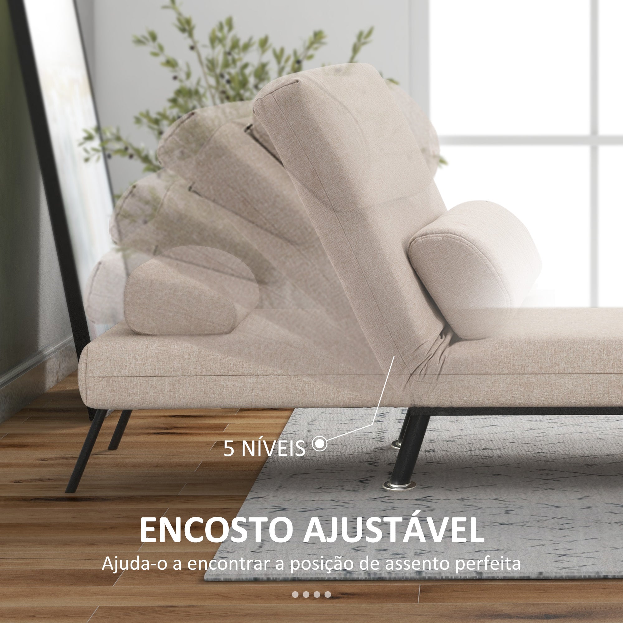 Sofá Cama Individual Reclinável 75x70x75 cm Bege