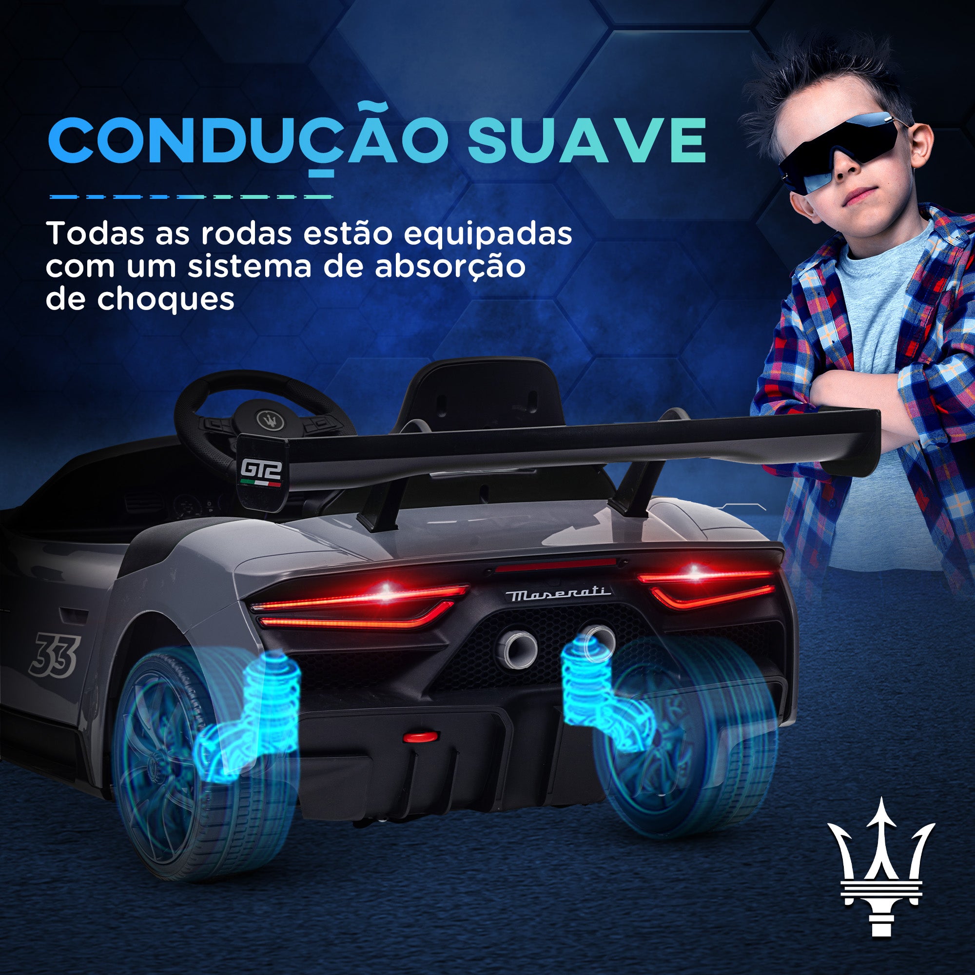 Carro Elétrico Infantil Cinzento 115x60x45 cm Maserati GT2