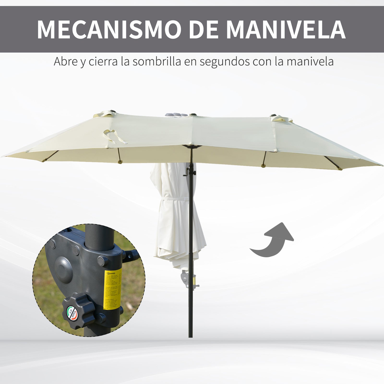 Chapéu de Sol Duplo – 270x440x250 cm – Bege – Metal e Poliester