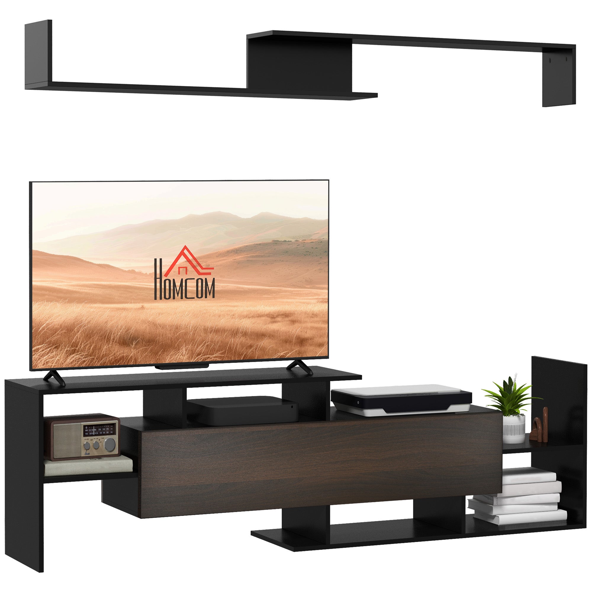 Móvel de TV Moderno 150x14,5x16,3 cm Preto e Wengué