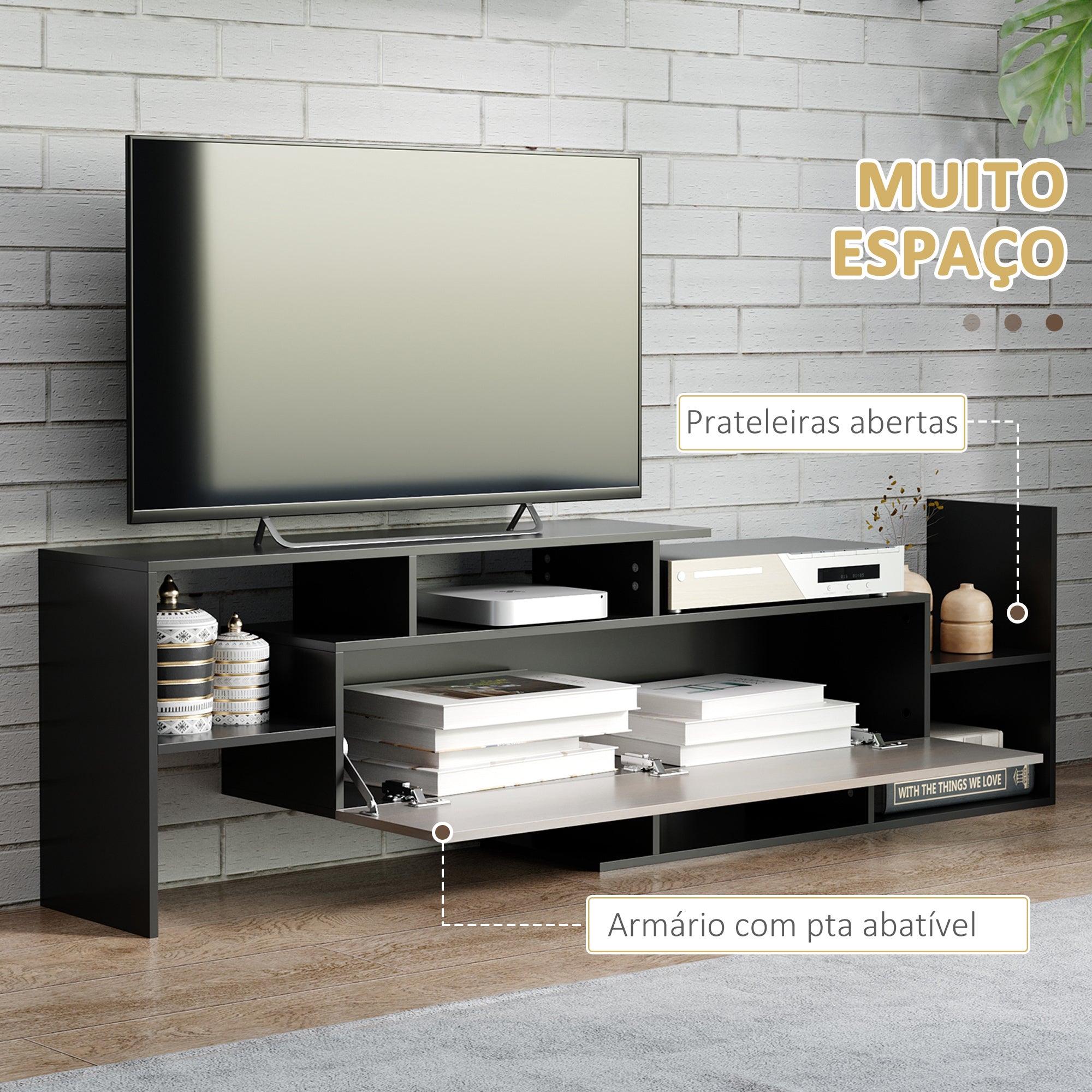 Móvel de TV Moderno 150x14,5x16,3 cm Preto e Wengué