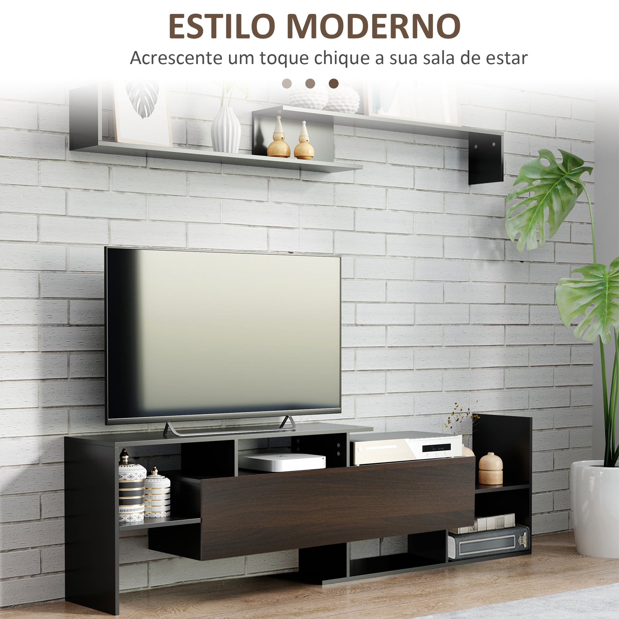Móvel de TV Moderno 150x14,5x16,3 cm Preto e Wengué