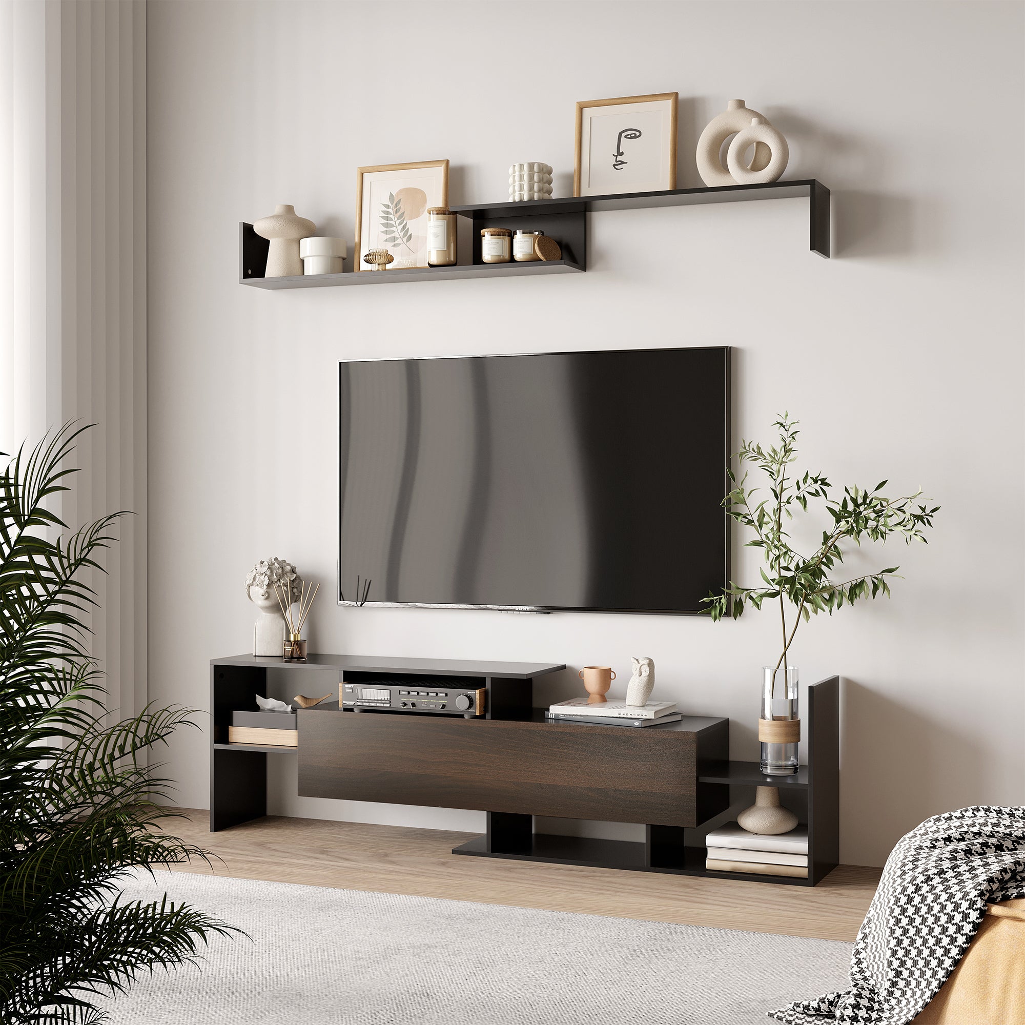 Móvel de TV Moderno 150x14,5x16,3 cm Preto e Wengué