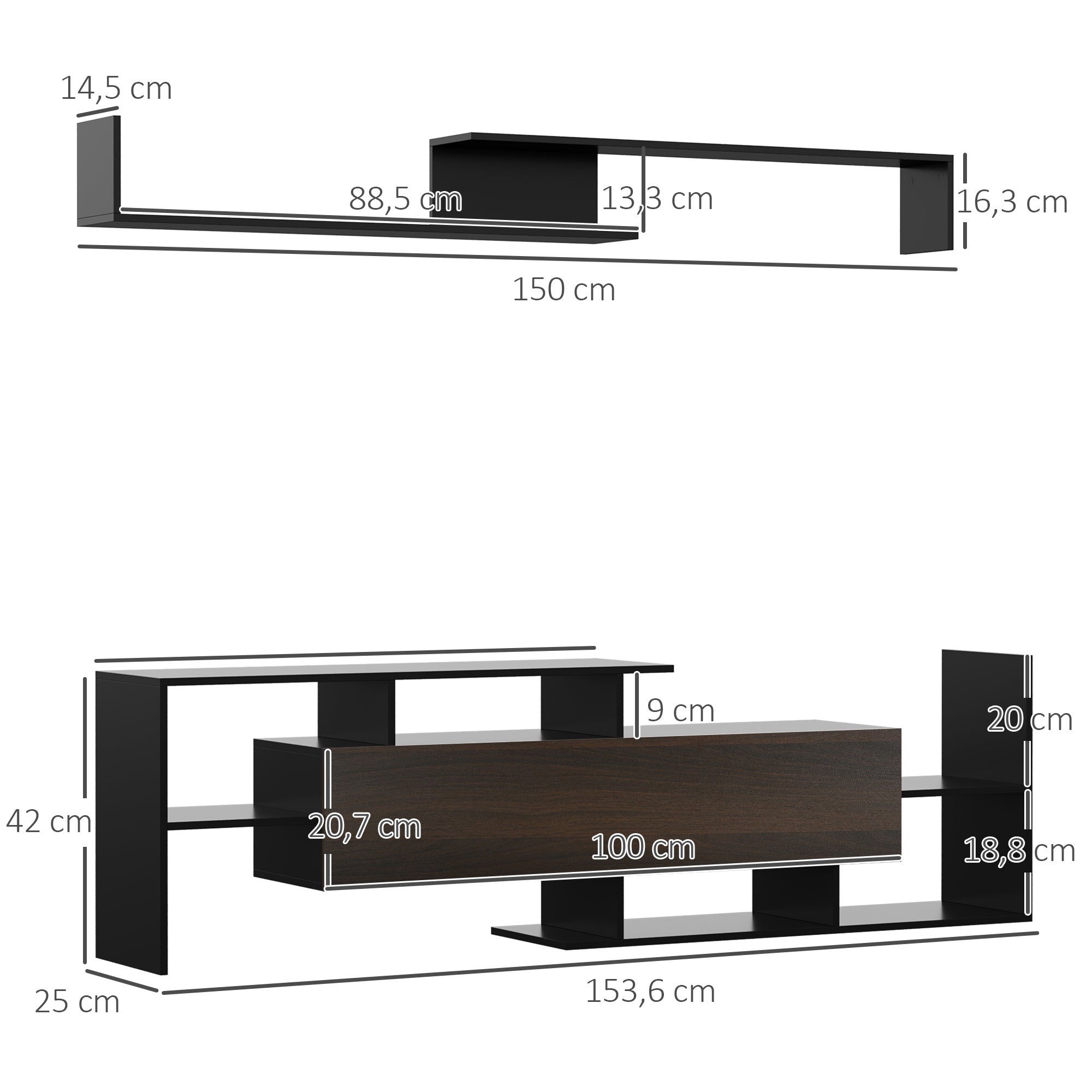Móvel de TV Moderno 150x14,5x16,3 cm Preto e Wengué