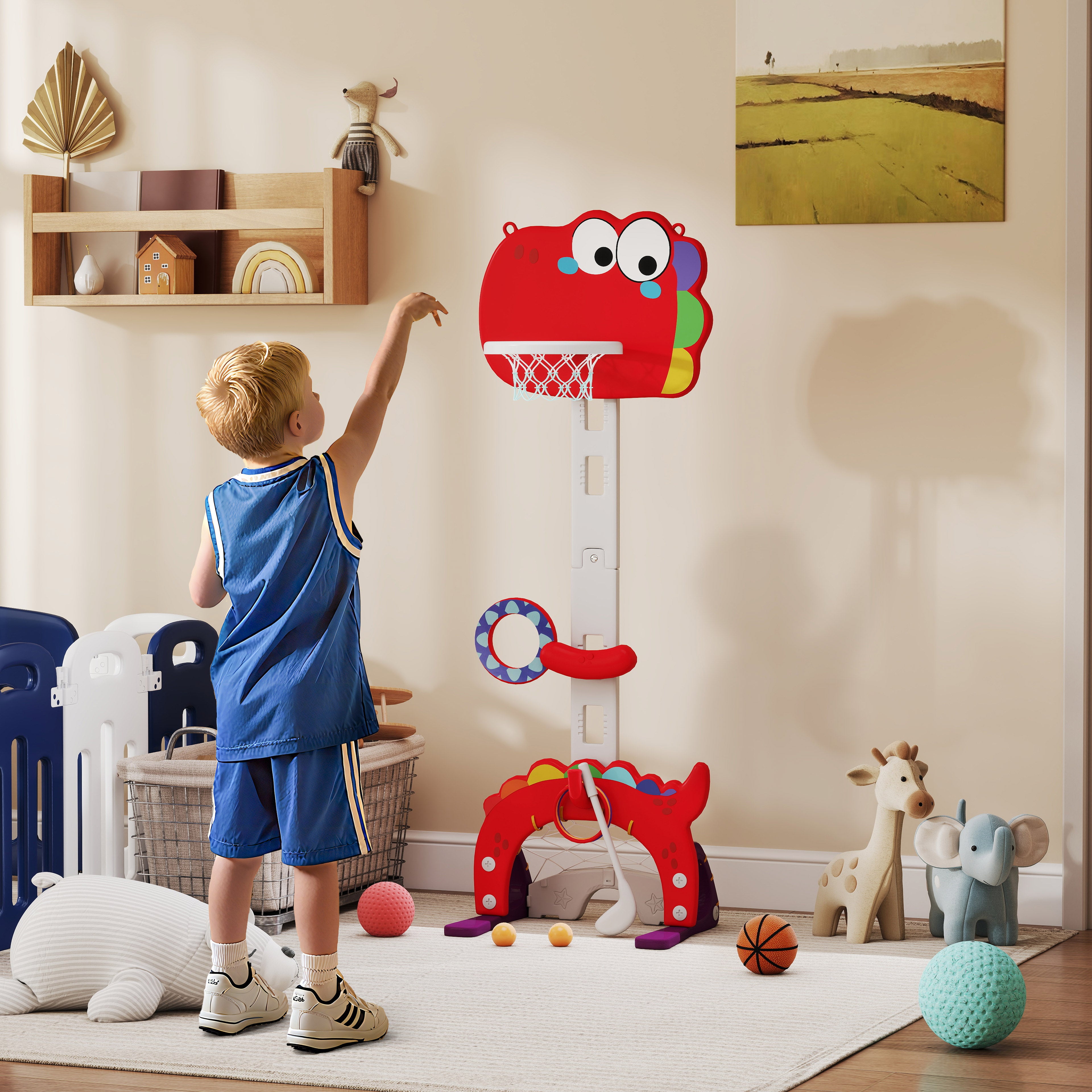Tabela de Basquetebol Infantil 5 em 1 - Vermelho - 46x51x134-152 cm