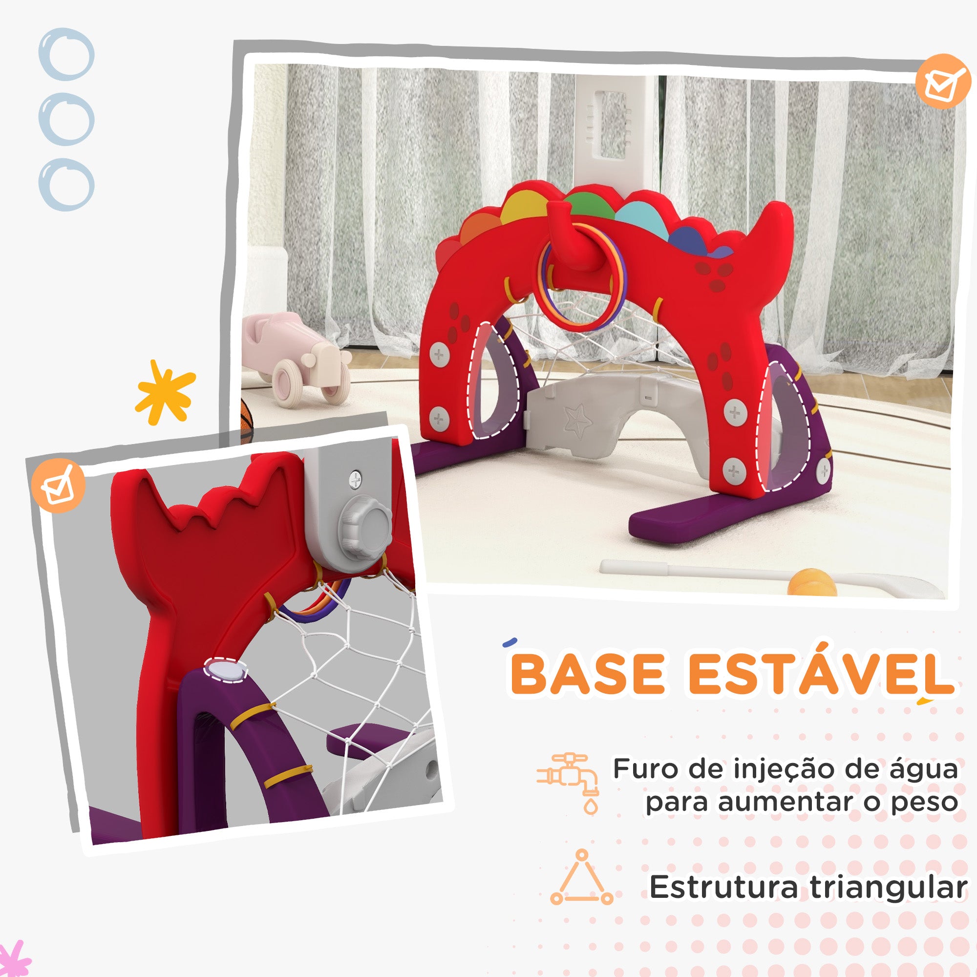 Tabela de Basquetebol Infantil 5 em 1 - Vermelho - 46x51x134-152 cm