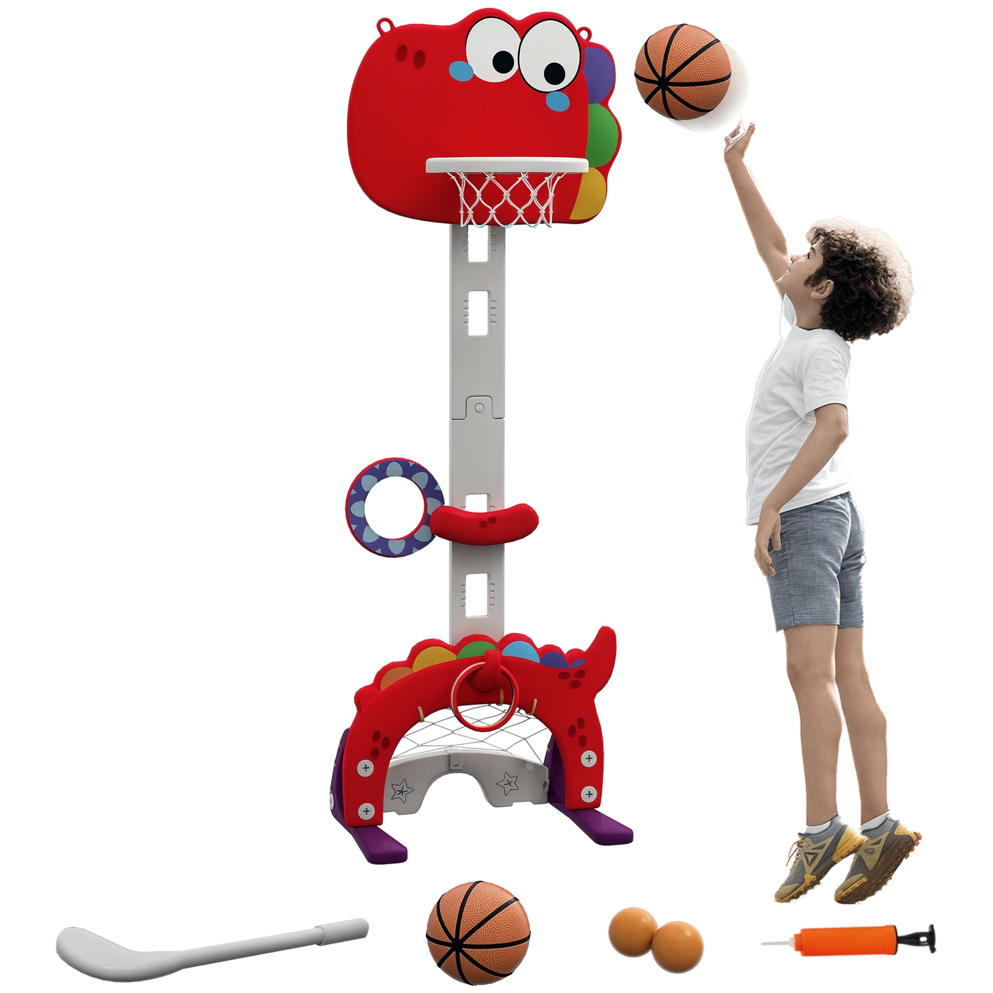Tabela de Basquetebol Infantil 5 em 1 - Vermelho - 46x51x134-152 cm